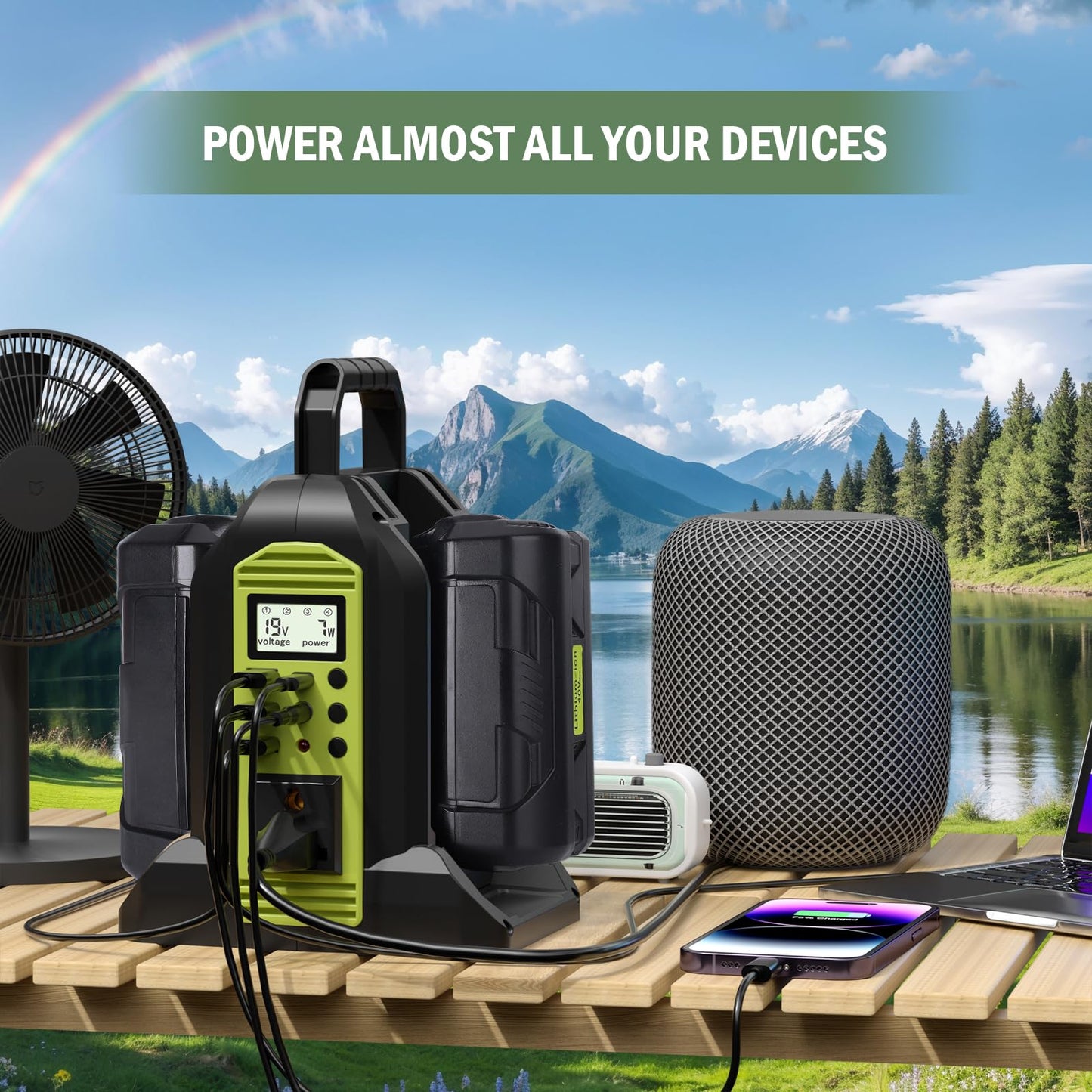 350W Power Inverter for Ryobi 40V Li-ion Battery, OP401 2-Port 40V to 120V Pure Sine Wave Inverter with LED Light, 3 USB-A Port, 1 USB-C Port, 1 DC Port, Power Station for Camping Emergency(Tool Only)