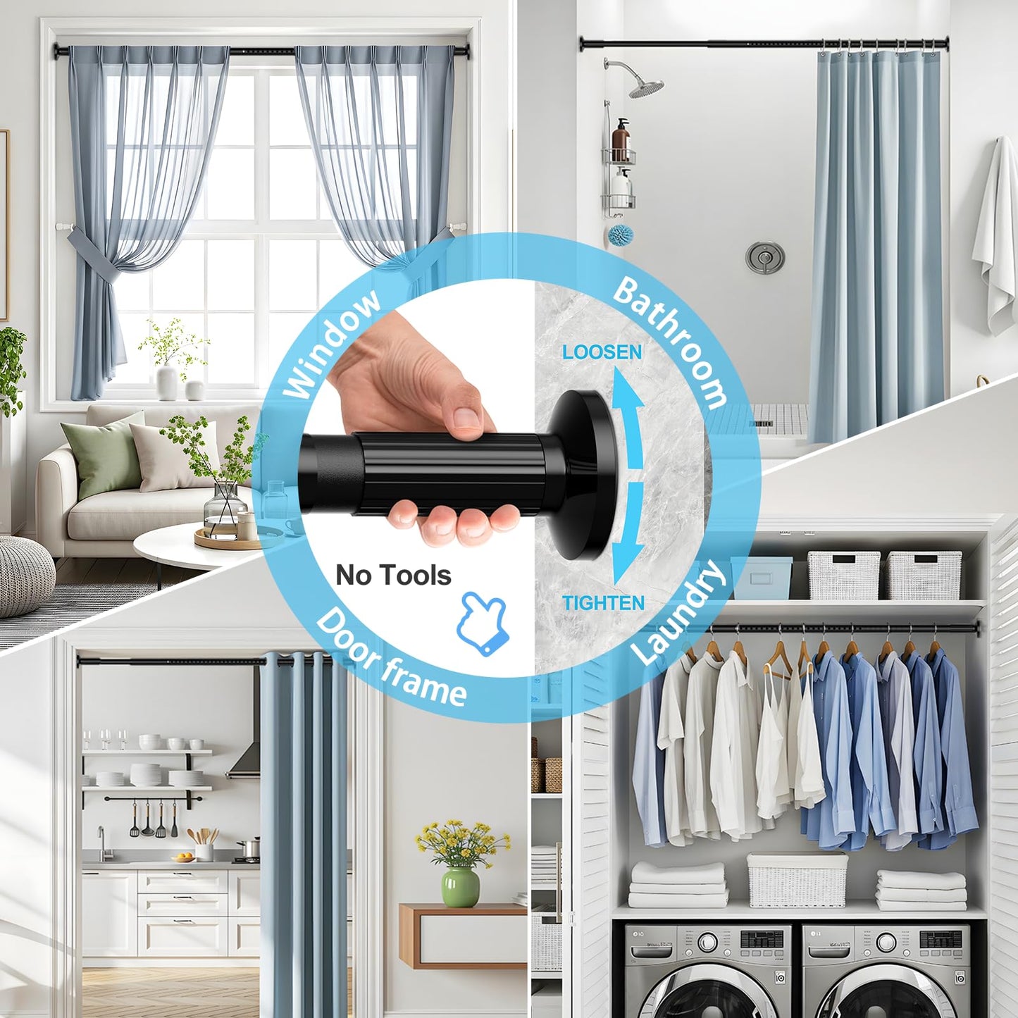 shower Curtain Rod 37-50 Inch,curtain rod No Drilling for Window or Bathroom, Outdoor Curtain Rods for Patio black Tension curtain Rod, Easy to Install, Never Rust, Rod Diameter 1.26 Inches