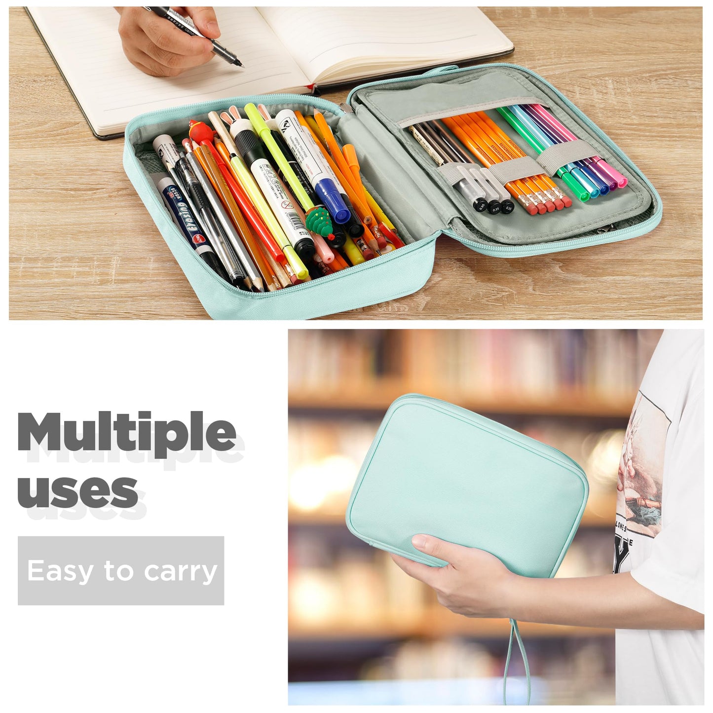 Zannaki Big Capacity Storage Pouch Marker Pen Pencil Case Simple Stationery Bag Box Art Tool & Sketch Storage Boxes for Bullet Journal Middle High School Office College Student Girl Women Adult Teen