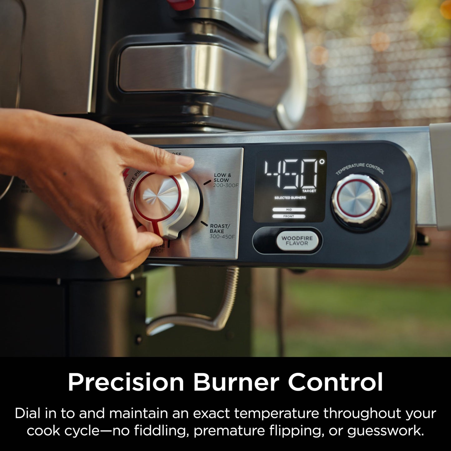 Ninja FlexFlame, Grill and Smoker, Electric and Propane Grill, Roaster, BBQ Grill, 5-in-1 Cooking System, 3 Burner, Digital Control, Outdoor Cooking, Griddle, Pizza Maker, Stainless Steel, PG301