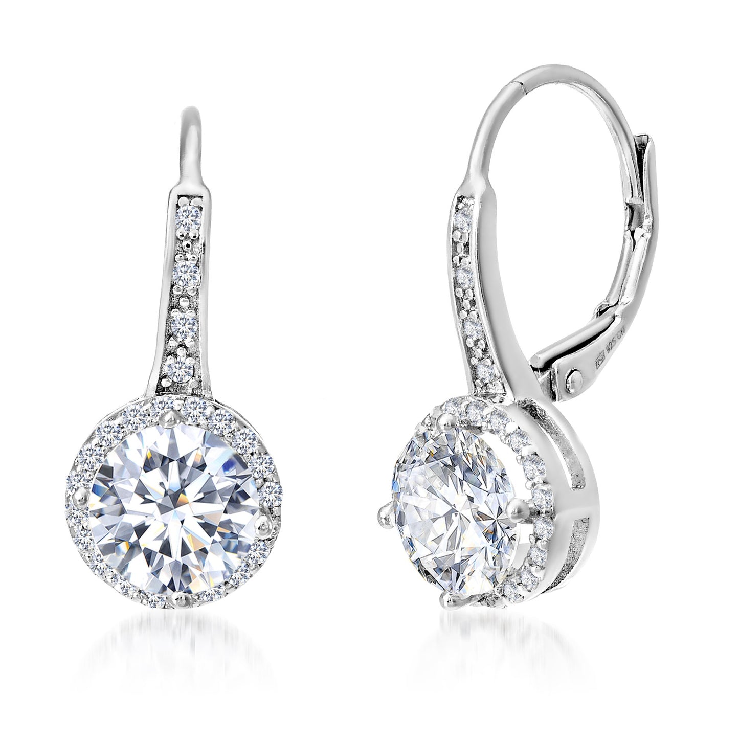 Mia Sarine Rhodium Plated 925 Sterling Silver Cubic Zirconia Halo Leverback Dangle Bridal Earrings for Women White