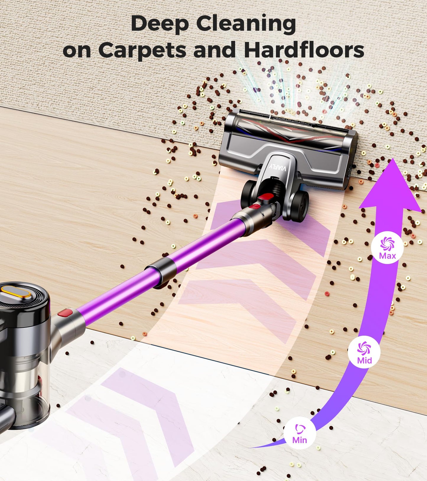 Cordless Vacuum Cleaner, 500W 40Kpa 60Mins Vacuum Cleaners for Home, Anti-tangle Stick Vacuum with Self-Standing, Wall Mount Charging, LED Display, 8-in-1 Wireless Vacuum for Carpet Pet Hair Hardfloor