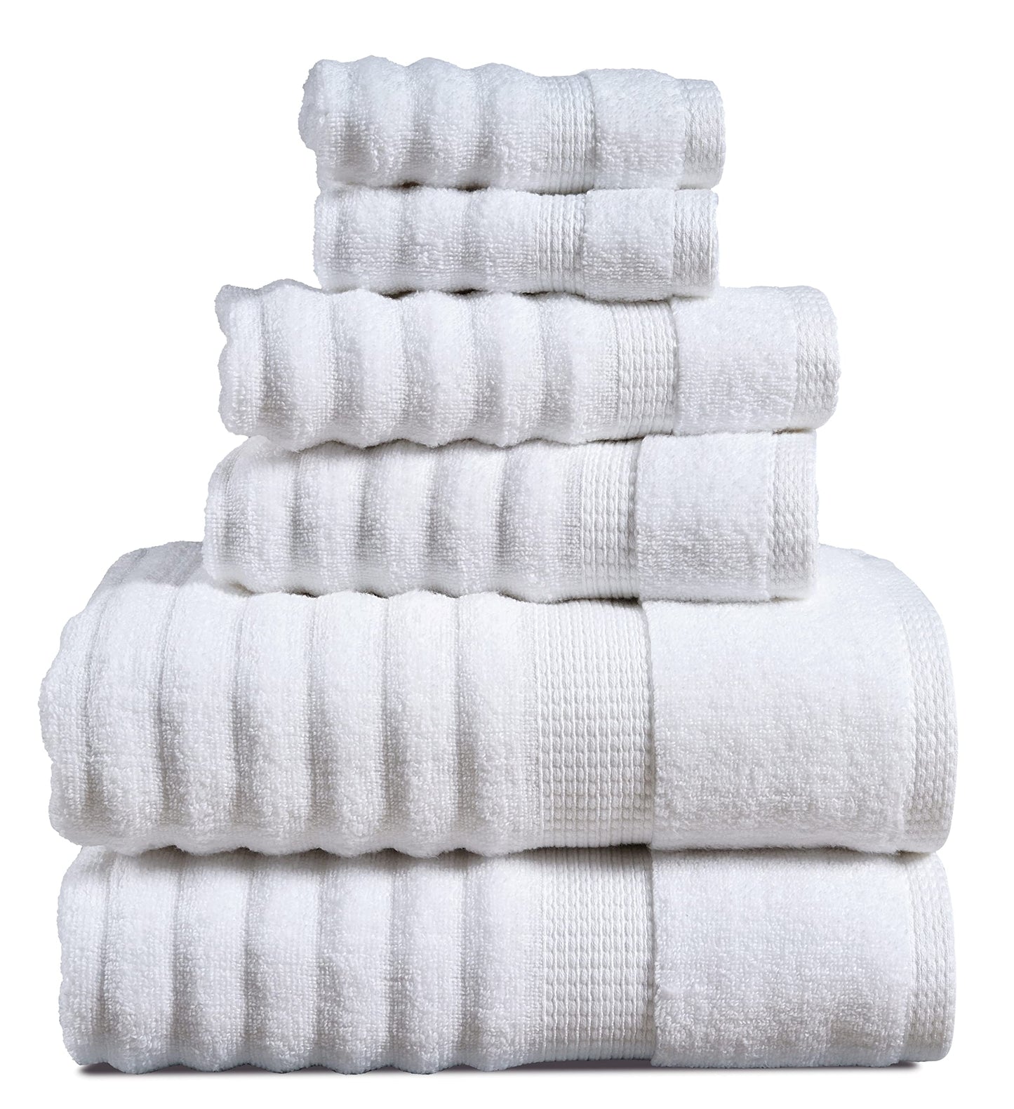 LANE LINEN White Bath Towels Set of 6-100% Cotton Towels for Bathroom, Hotel & Spa - Zero Twist, Premium Quality, Soft, Absorbent, Ribbed Bathroom Towel Set - Includes 2 Bath, 2 Hand & 2 Washcloths