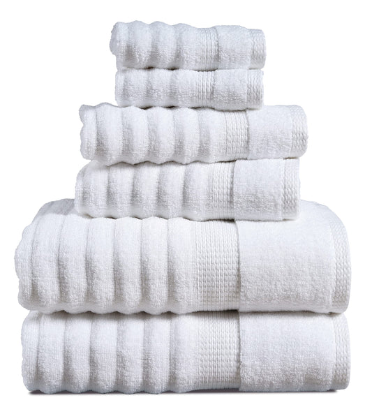 LANE LINEN White Bath Towels Set of 6-100% Cotton Towels for Bathroom, Hotel & Spa - Zero Twist, Premium Quality, Soft, Absorbent, Ribbed Bathroom Towel Set - Includes 2 Bath, 2 Hand & 2 Washcloths