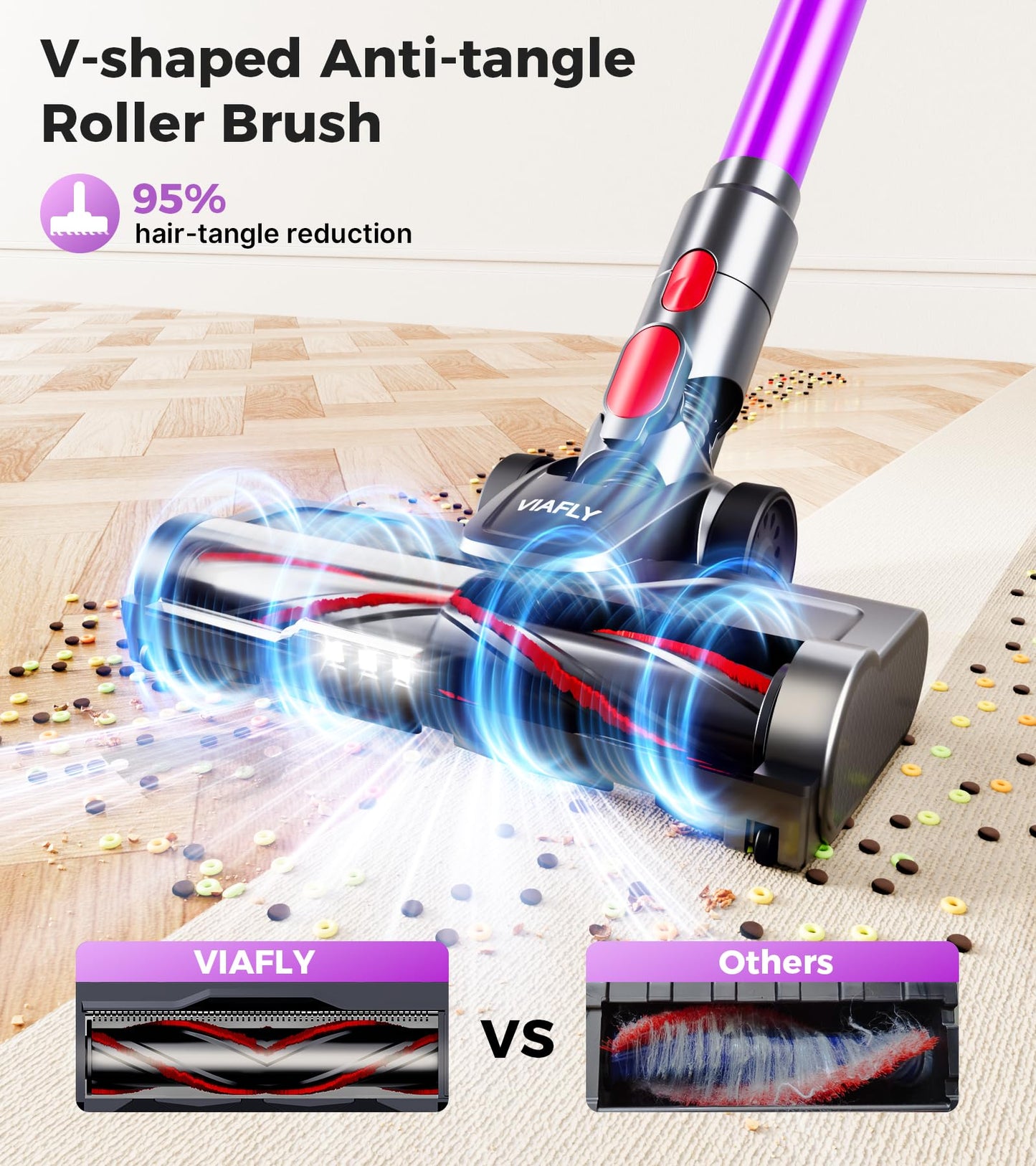 Cordless Vacuum Cleaner, 500W 40Kpa 60Mins Vacuum Cleaners for Home, Anti-tangle Stick Vacuum with Self-Standing, Wall Mount Charging, LED Display, 8-in-1 Wireless Vacuum for Carpet Pet Hair Hardfloor