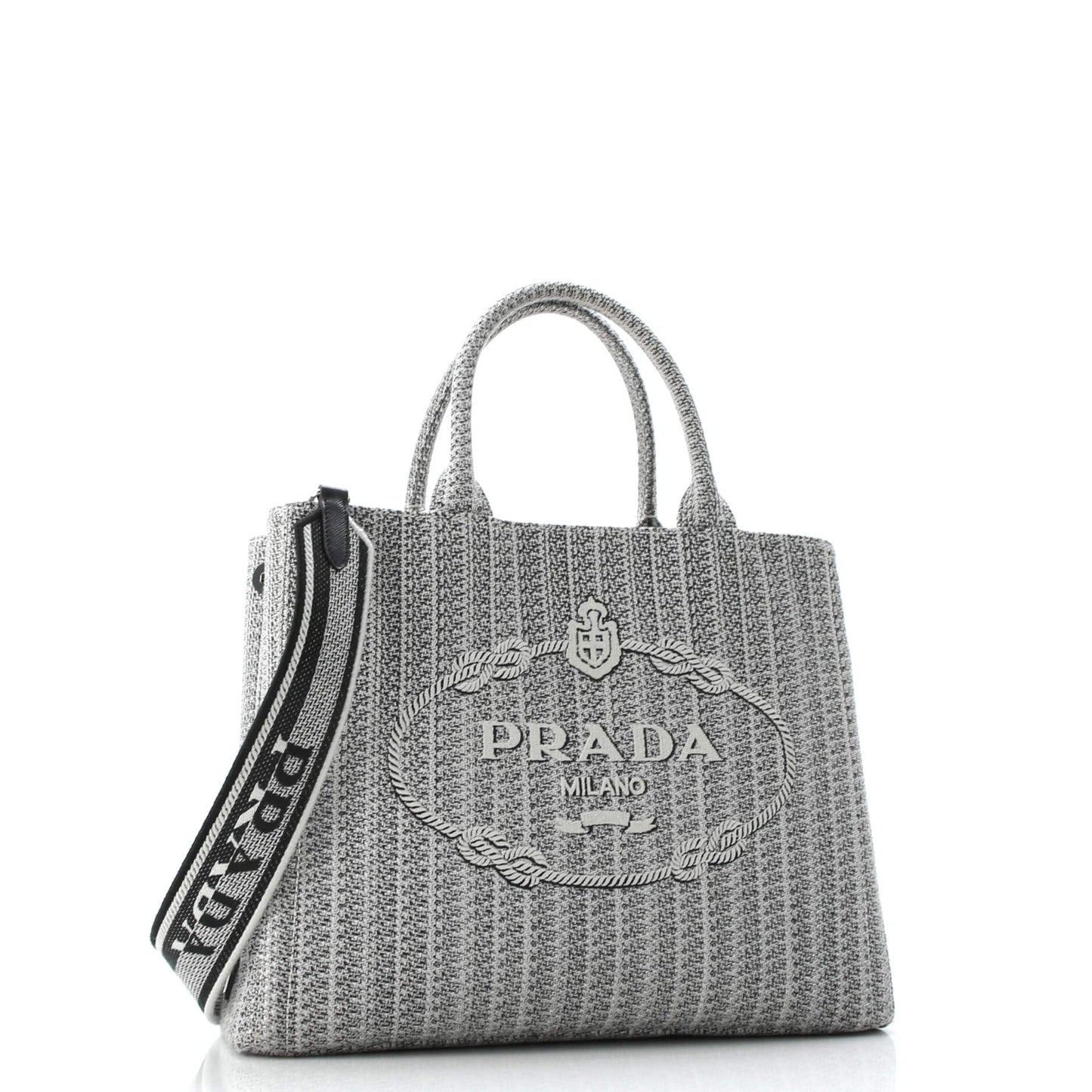 Prada, Pre-Loved Logo Strap Canapa Tote Jacquard Medium, Black