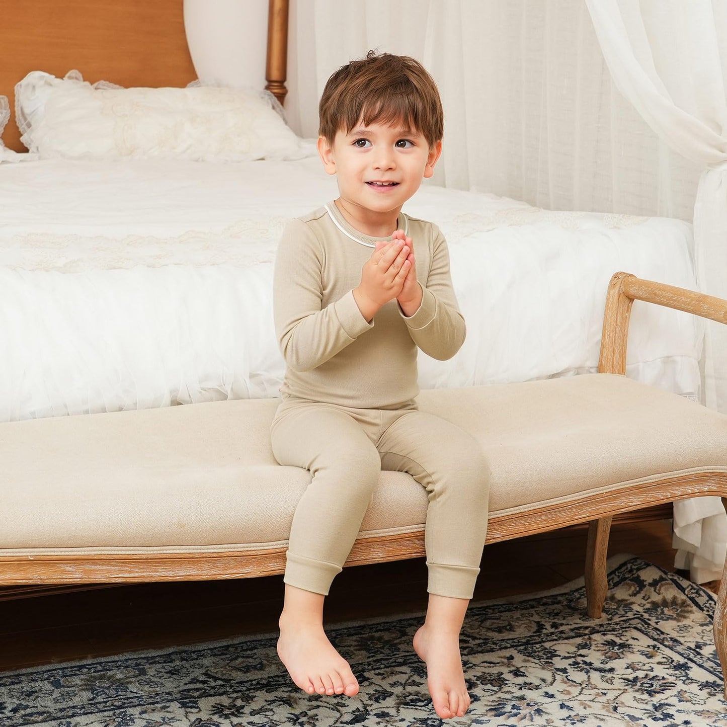 pureborn Toddler Pajamas Set Pjs - Little Boy Long Sleeve Snug Fit Sleepwear 2pcs Khaki 2T