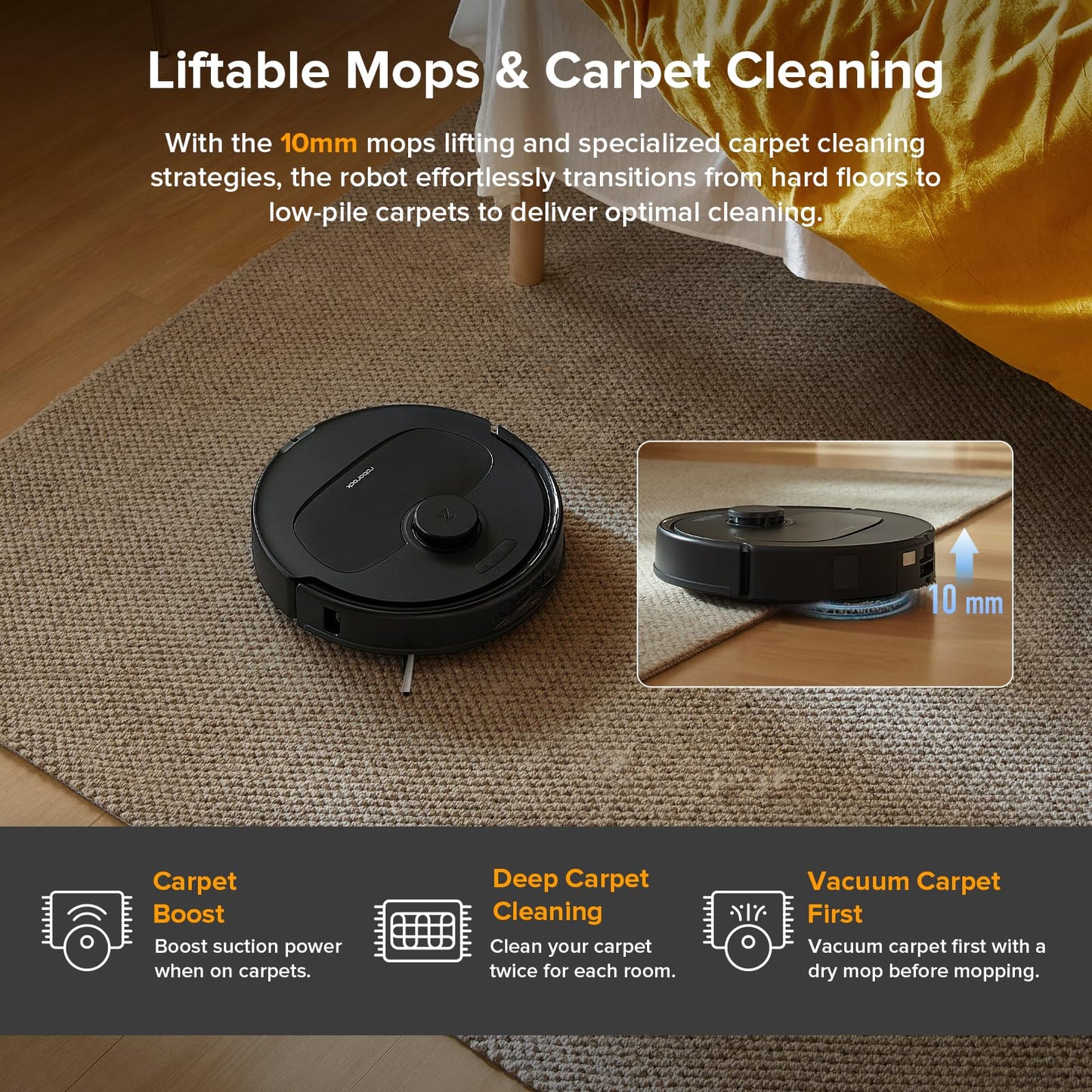roborock Qrevo Series Robot Vacuum and Mop, 8000Pa Suction, Upgraded from Qrevo S, Anti-Tangle Brushes, Smart Obstacle Avoidance, Auto Mop Washing, All-in-One Dock, 200RPM Spinning Mops, Black(QV 35A)