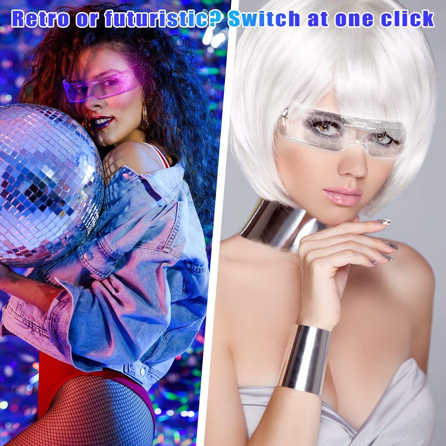 HyDren 12 Pairs LED Visor Glasses Light up Glasses Futuristic Glasses 6 Modes Honeycomb Neon Luminous Glasses Men Women Adults Rave Cosplay Bar Mardi Gras Party 6 Styles