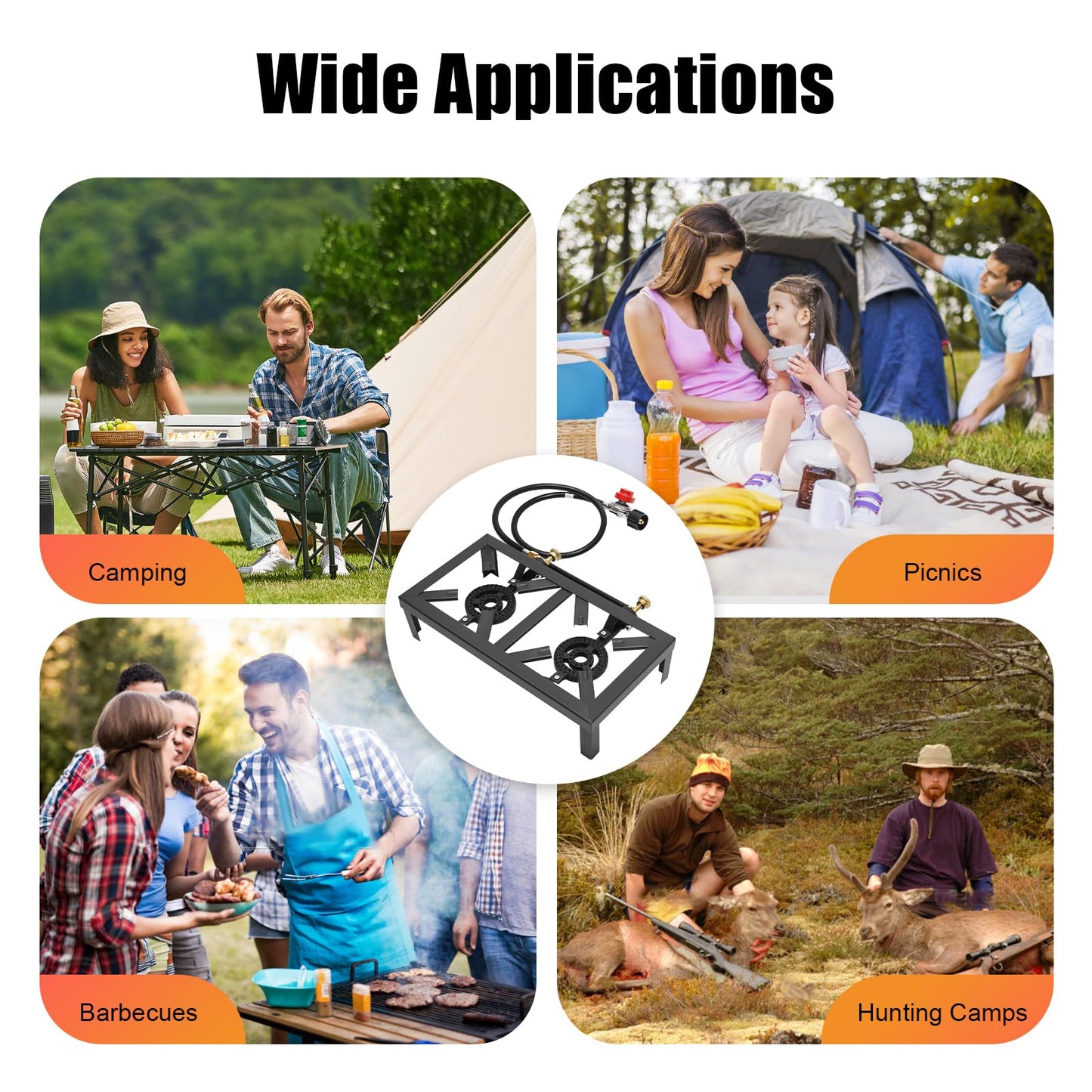 Camping Double Burner Stove, Adjustable 0-10Psi Cast Iron Camp Stove, Portable Outdoor Cooktop for Picnics & Camping & BBQ