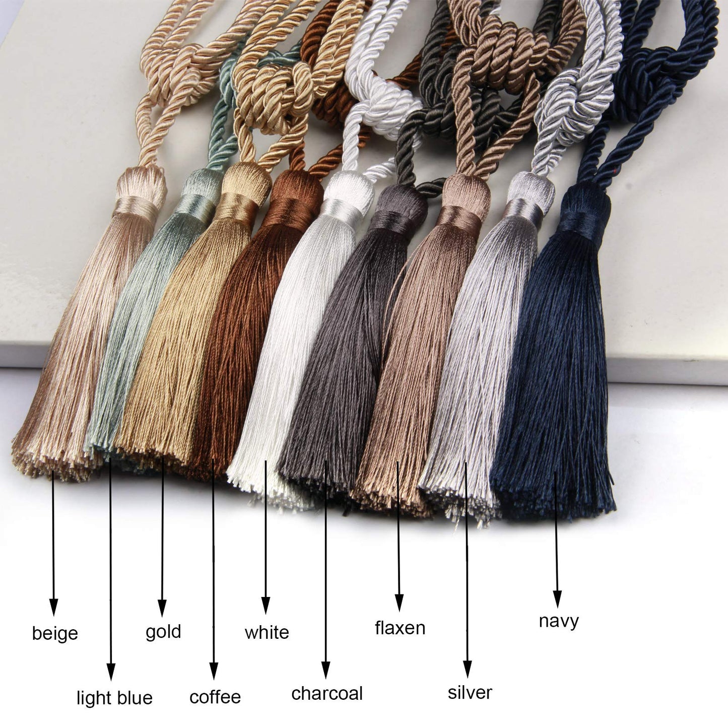Fenghuangwu Curtain Tiebacks Tassel Tie-Backs, Rope Curtain tie Backs Handmade Curtain Holdbacks Made from Polyester (Coffee, 4p)