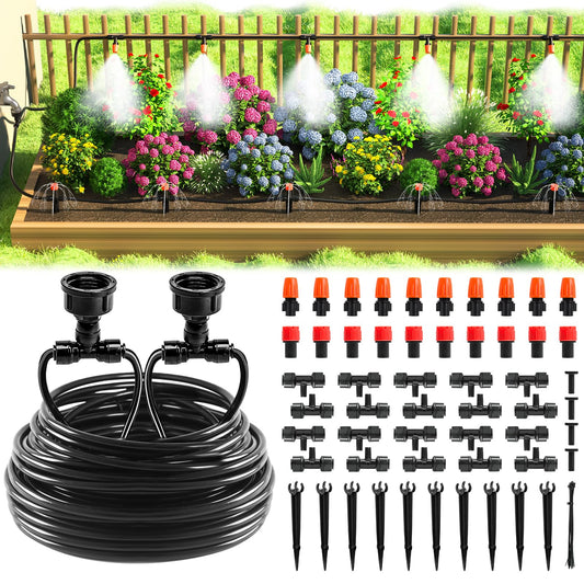 MIXC Drip Irrigation System, 50 FT Quick Connector Garden Watering System, Automatic Sprinkler Kit for Lawn Raised Bed Outdoor Plants Greenhouse with 1/4'' Tubing, Drip Emitters, Misting Nozzles