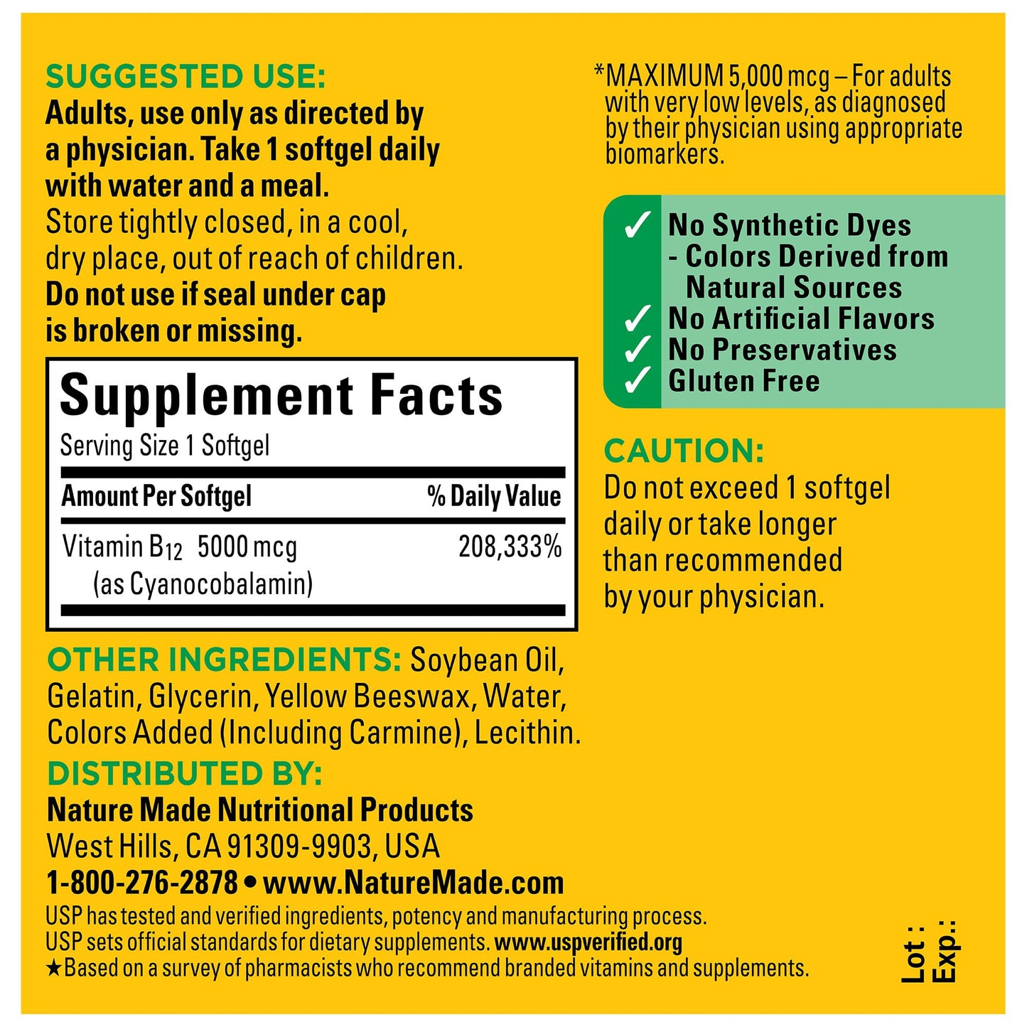 Nature Made Maximum Strength Vitamin B12 5000 mcg, Dietary Supplement for Energy Metabolism Support, 60 Softgels, 60 Day Supply