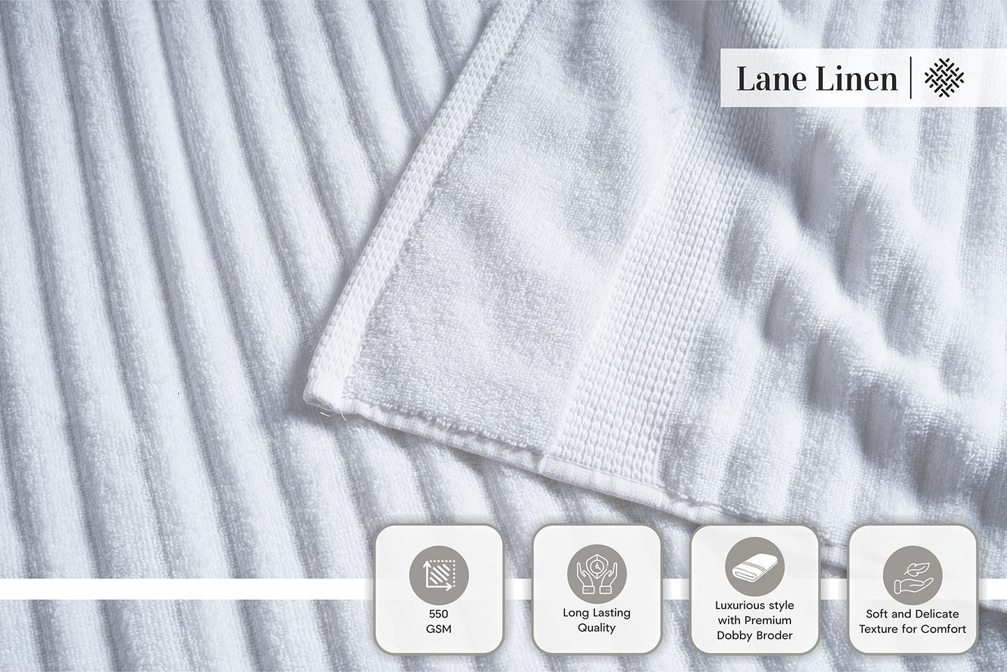 LANE LINEN White Bath Towels Set of 6-100% Cotton Towels for Bathroom, Hotel & Spa - Zero Twist, Premium Quality, Soft, Absorbent, Ribbed Bathroom Towel Set - Includes 2 Bath, 2 Hand & 2 Washcloths