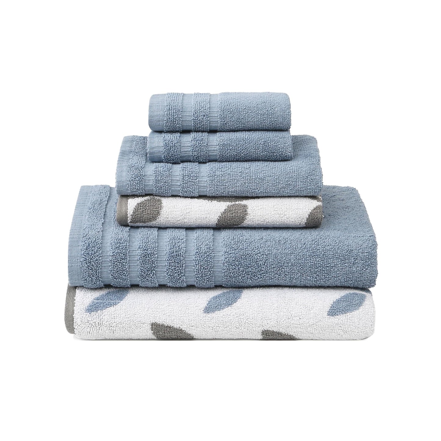 Modern Threads Organic Vines 6-Piece 100% Cotton Towel Set – Yarn Dyed Jacquard & Solid – Includes 2 Bath Towels, 2 Hand Towels, 2 Washcloths – Absorbent, Quick Dry, Soft & Durable – Blue