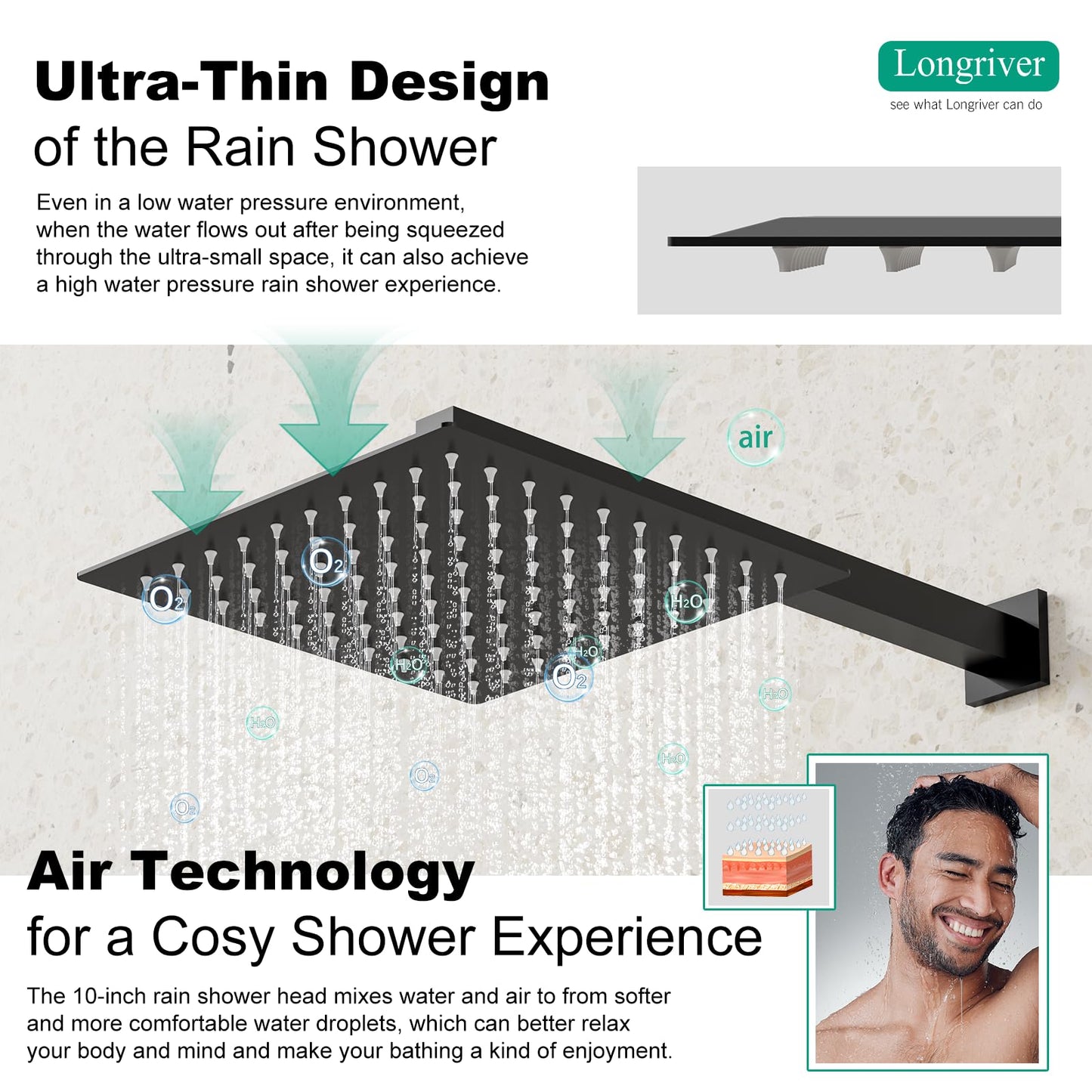 Shower Faucet Set with Hydro Power Temperature Display, Shower System Bathroom 10 Inches Shower Head with Handheld Spray, Wall Mounted Shower Fixtures with Shower Valve and Trim Kit, Matte Black