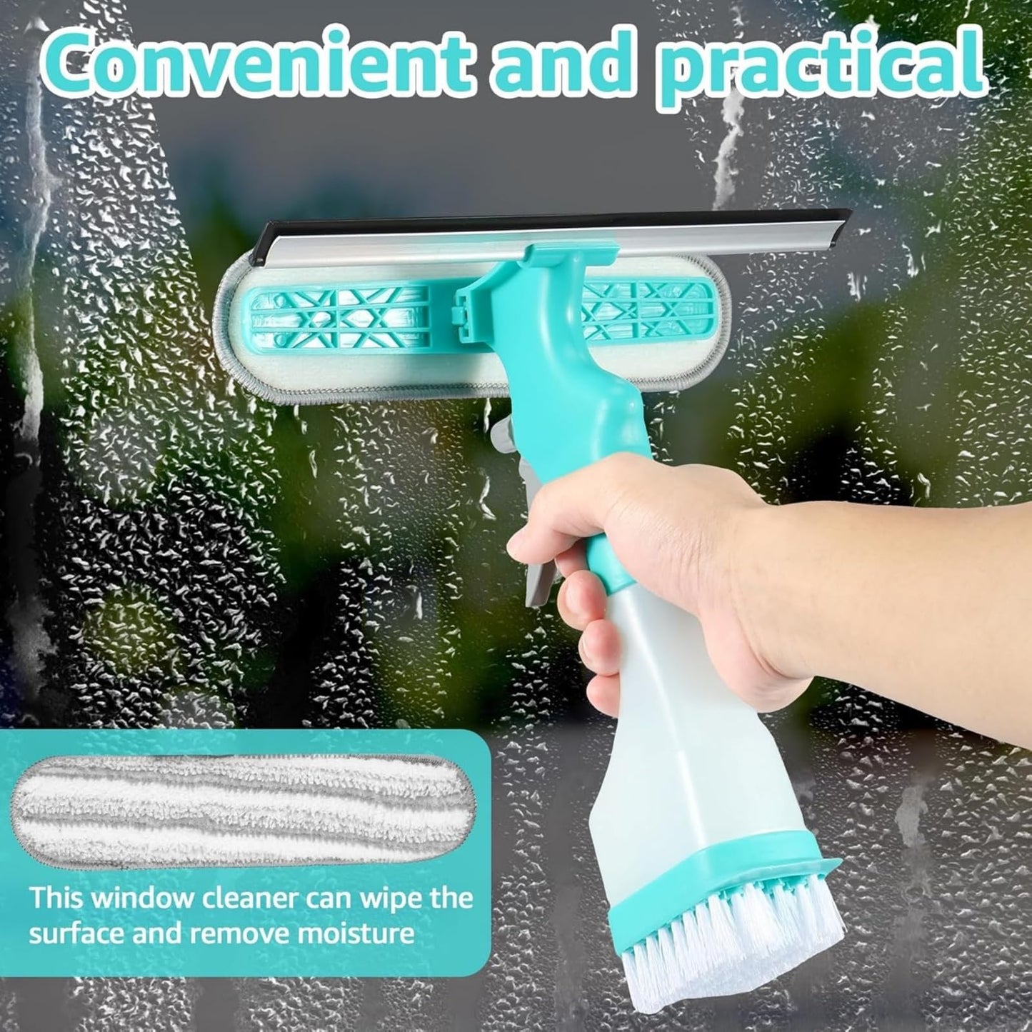 4 in 1 Glass Cleaner Scraper, Reusable Magnetic Double-Sided Window Cleaning Tool with Wiper, Detachable Spray Bottle, Extendable Handle, Streak Squeegee for Home High-Rise Use (2Pc)