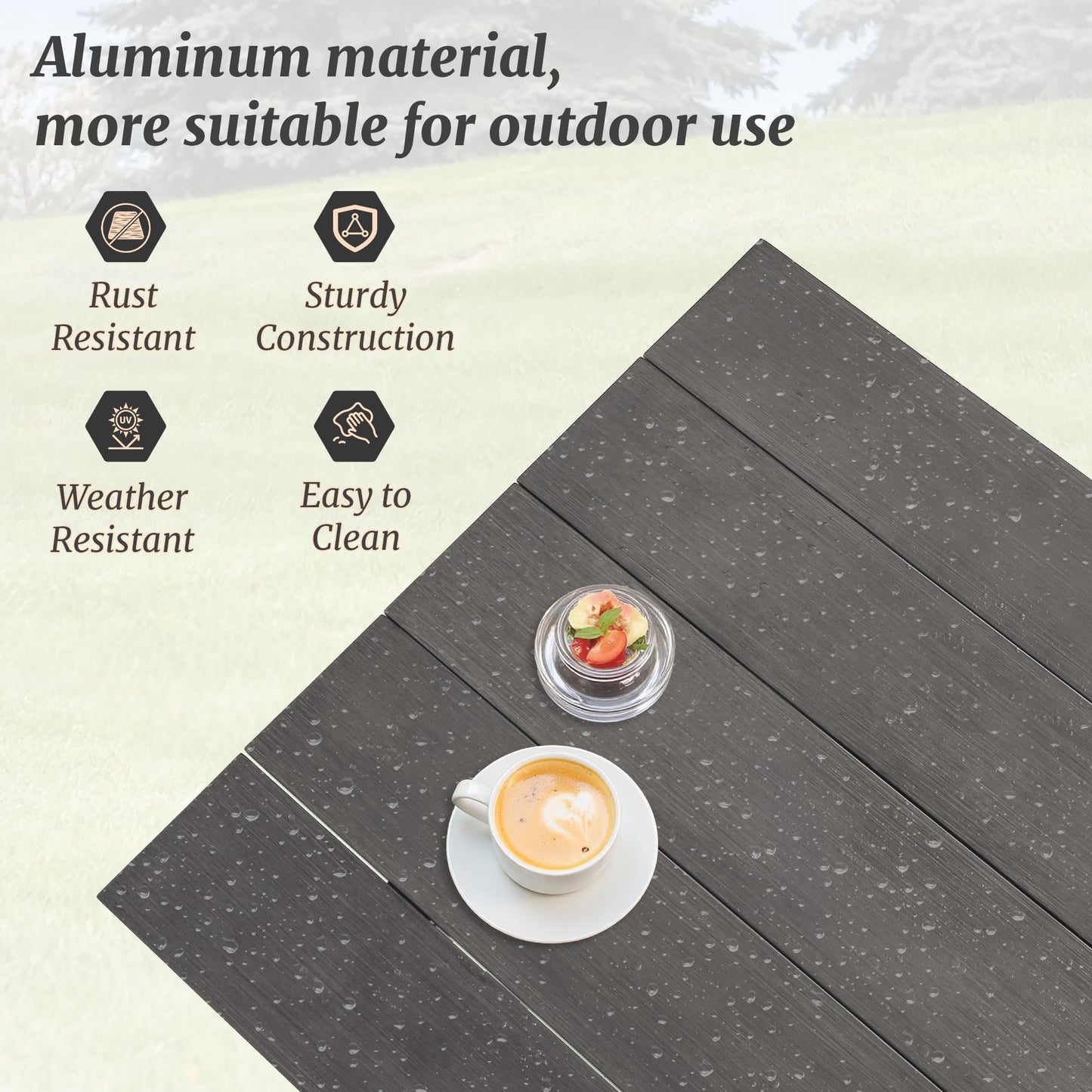 Cozyman Outdoor Dining Set 7-Piece, 59 Inch Patio Furniture Set with PE Wicker Chairs, All-Weather Resistant Aluminum Table for 7, Beige Almond