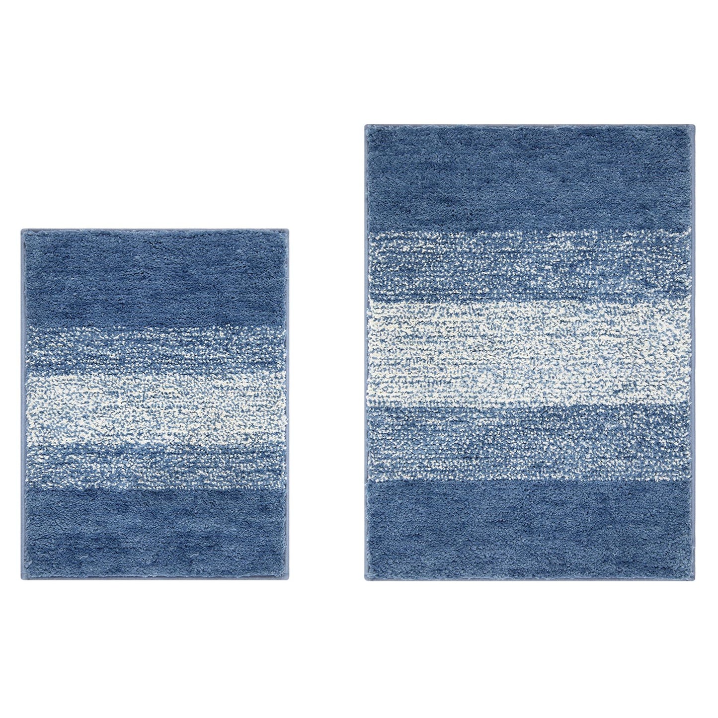 Vaukki Luxury Soft Bathroom Rugs Set of 2, Non Slip Washable Plush Bath Floor Mats, Microfiber Shaggy Absorbent Striped Bath Carpet for Tub, Bathroom and Shower (18''x26''+20''x32'', Blue)