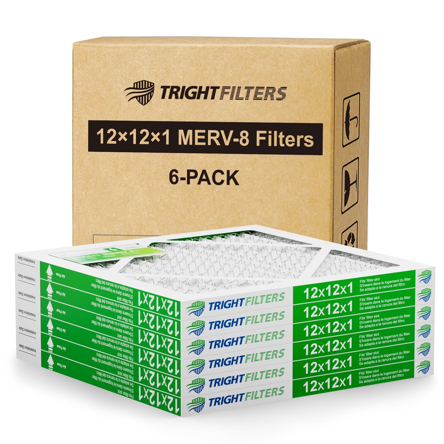 TRIGHTFILTERS 12x12x1 Air Filter 6 Pack, Durable MERV 8 Pleated Home HVAC AC Furnace Filters, Lightweight Compact Air Conditioner Filter Replacement