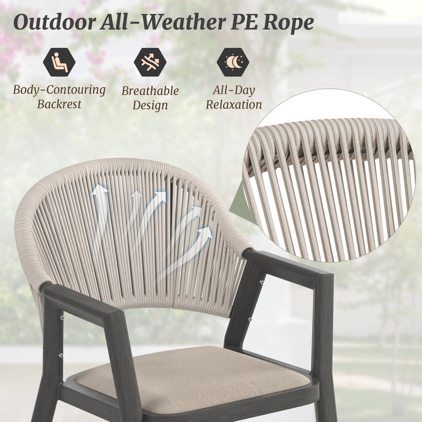 Cozyman Outdoor Dining Set 7-Piece, 59 Inch Patio Furniture Set with PE Wicker Chairs, All-Weather Resistant Aluminum Table for 7, Beige Almond