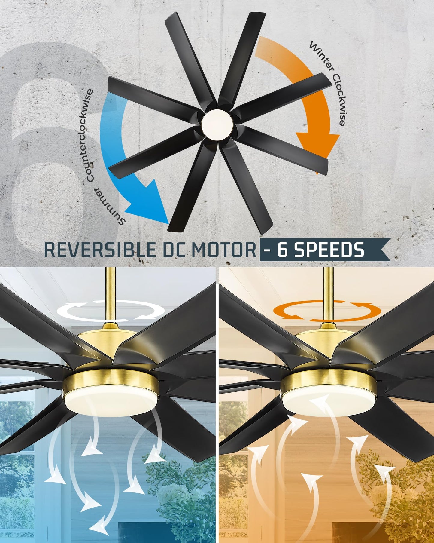 JAZAVA Black and Gold Ceiling Fan, 70 Inch Ceiling Fans with Lights and Remote, 8 ABS Blades, Reversible DC Motor,3CCT Dimmable, Modern Smart Ceiling Fans with Voice Control, CF01-BGB