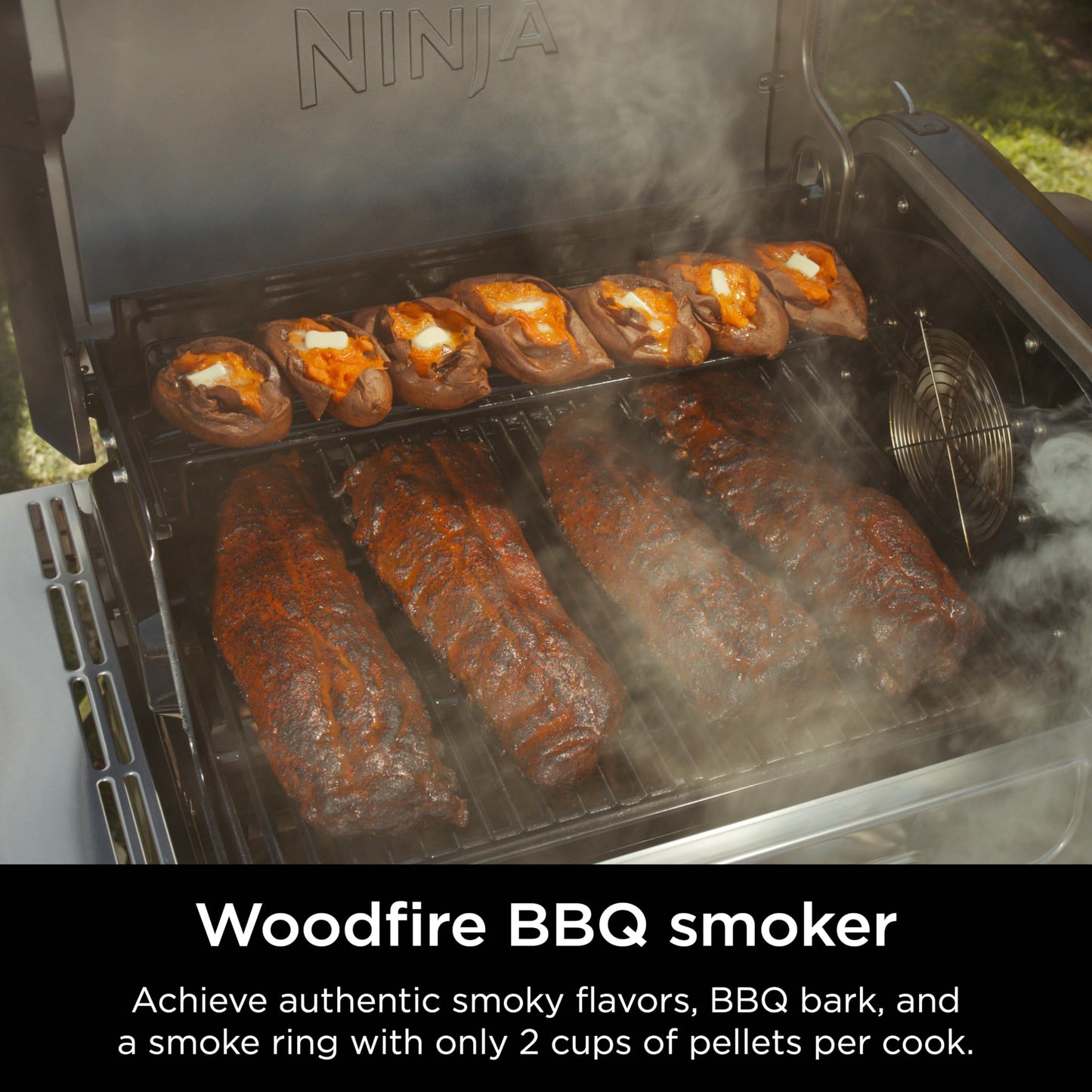 Ninja FlexFlame, Grill and Smoker, Electric and Propane Grill, Roaster, BBQ Grill, 5-in-1 Cooking System, 3 Burner, Digital Control, Outdoor Cooking, Griddle, Pizza Maker, Stainless Steel, PG301