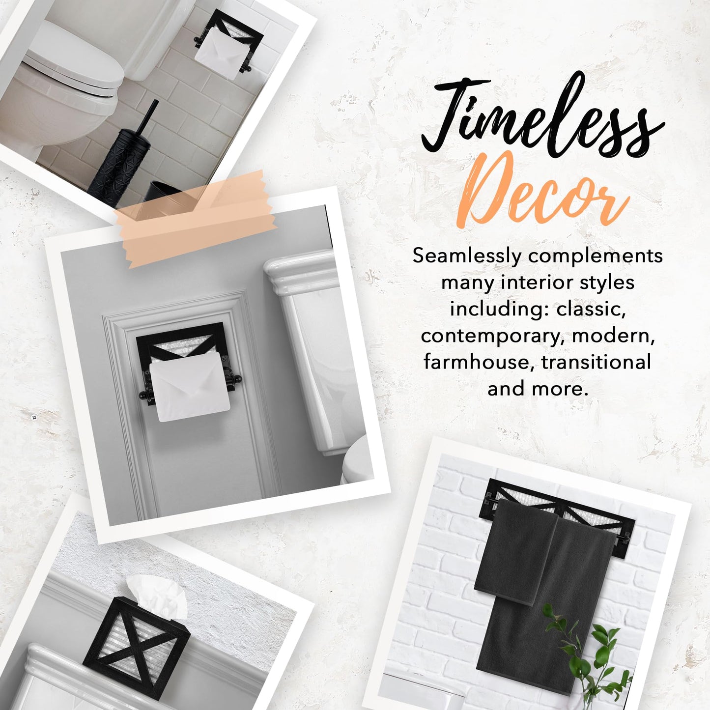 Autumn Alley Black Farmhouse Toilet Paper Holder - Farmhouse Bathroom Decorative Accessory - Black Wood & Corrugated Galvanized Metal - Adds Rustic Charm