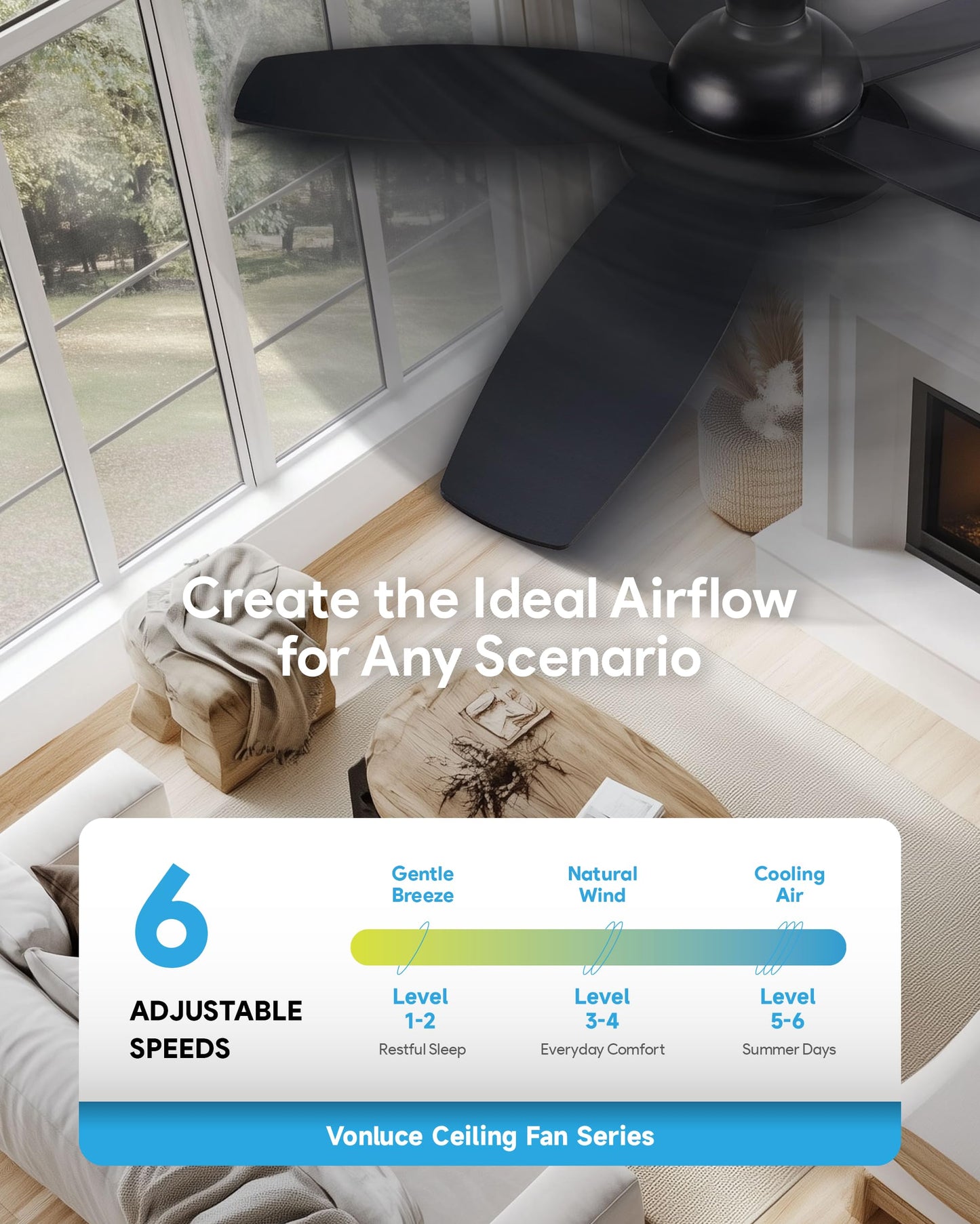 VONLUCE Ceiling Fans with Lights, 42 Inch Ceiling Fan and Remote, Full-spectrum LED Light, 3CCT, 6-Speeds Noiseless Reversible DC Motor, Modern Flush Mount Ceiling Fan for Farmhouse Bedroom Indoor