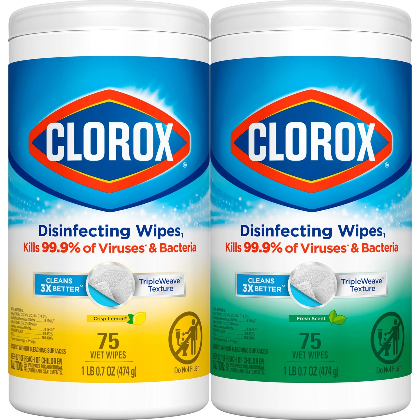 Clorox Disinfecting Wipes Value Pack, Bleach Free Cleaning Wipes, 75 Count Each, Pack of 2, Packaging May Vary