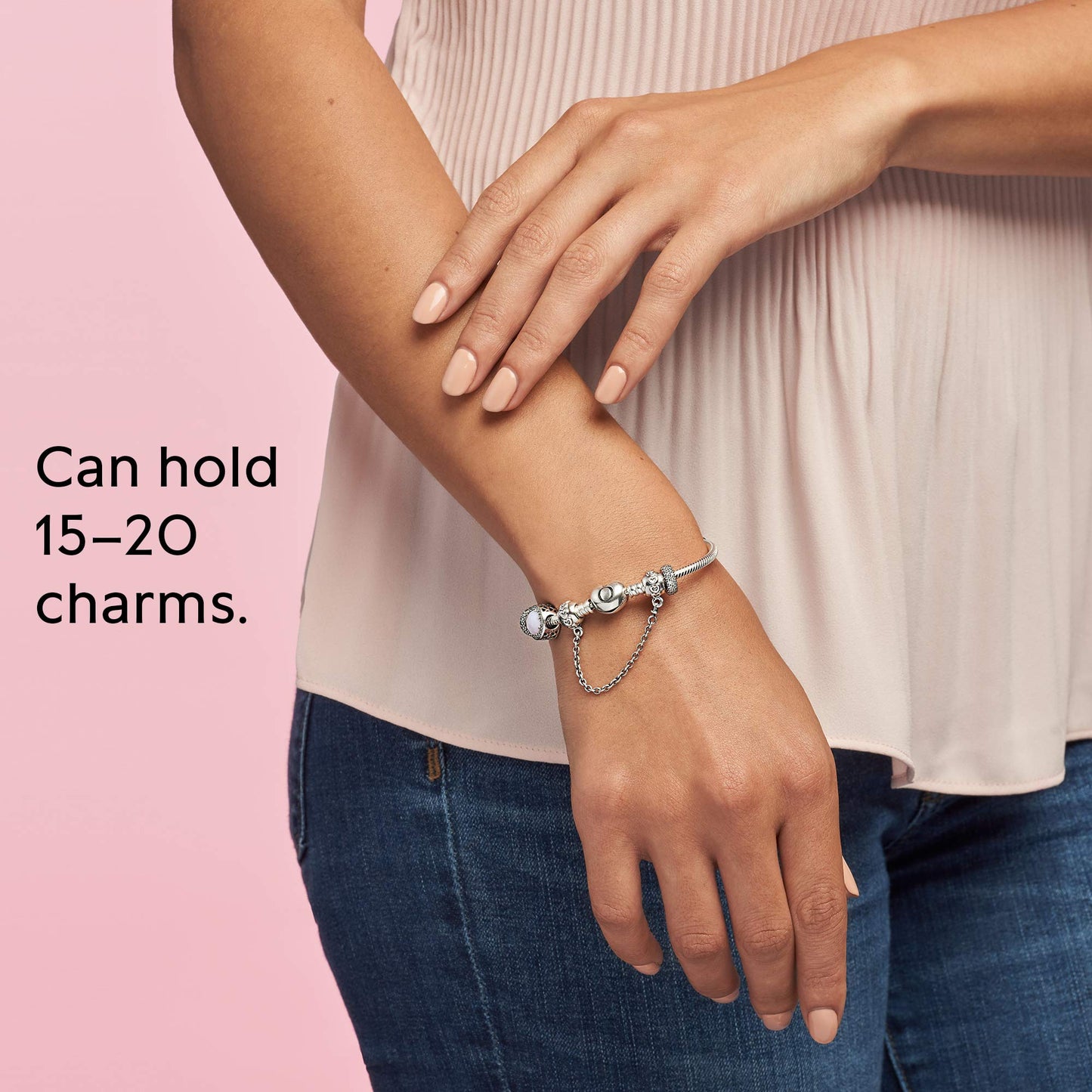 PANDORA Moments Heart Clasp Snake Chain Bracelet - Compatible Moments Charms - Gift for Her - Sterling Silver Shine - With Gift Box - 7.1"