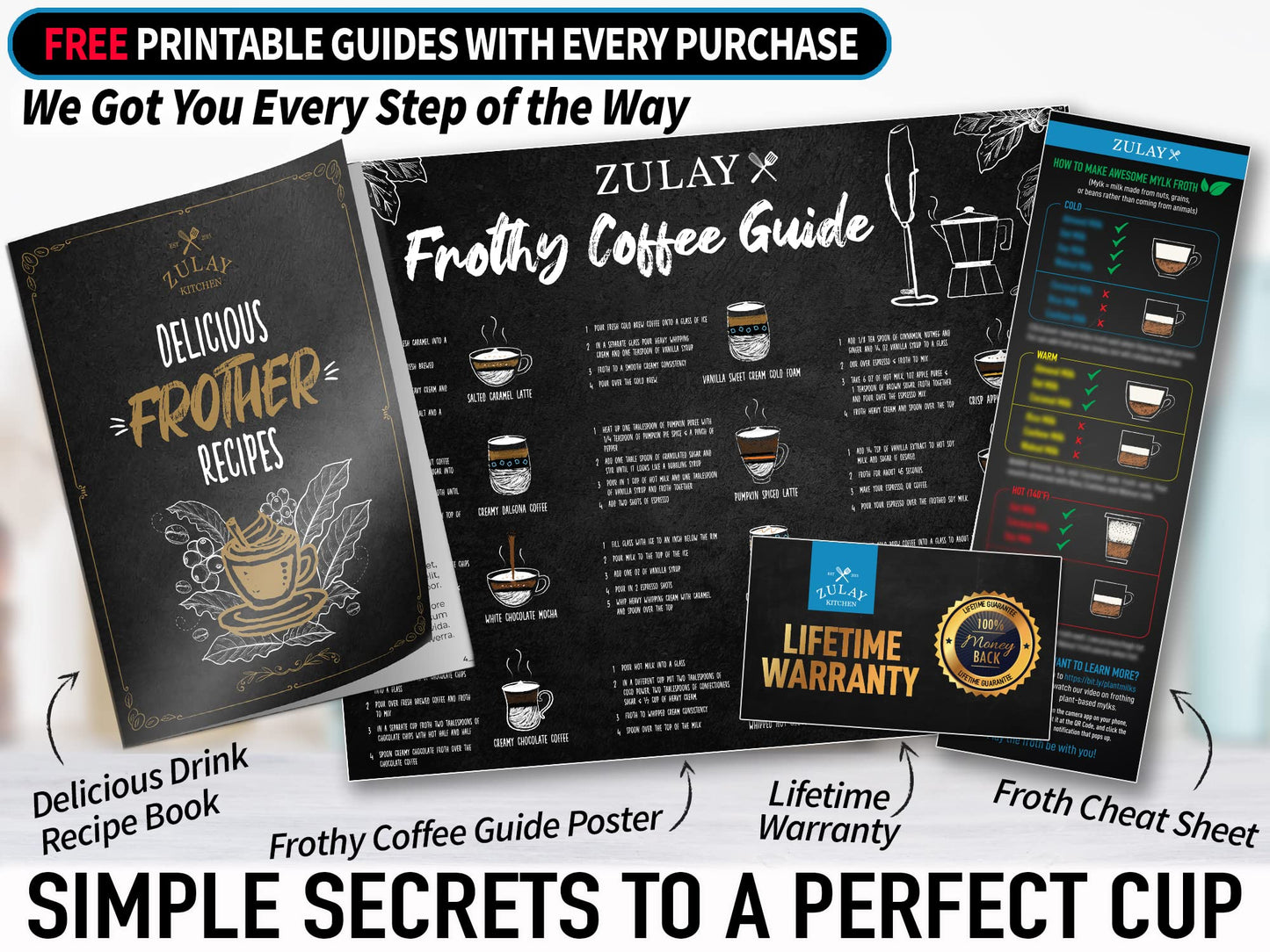 Zulay Kitchen Milk Frother Wand Drink Mixer with AA Duracell Batteries- Durable Handheld Milk Frother Electric Whisk - Easy-Clean Milk Frother Wand & Mini Blender - Electric Coffee Frother - Black