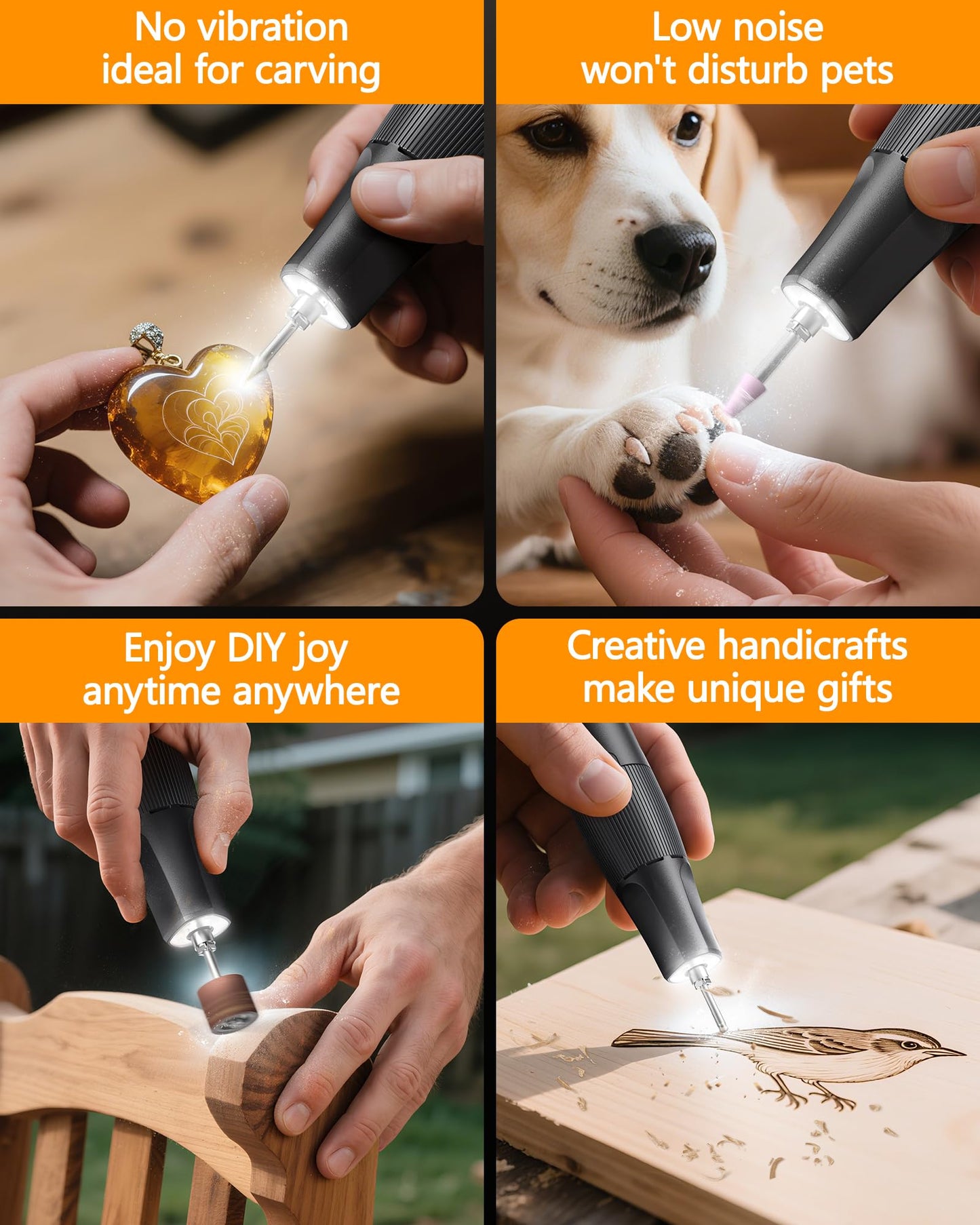 Cordless Rotary Tool, 8V Multi Tool with Auto-Lock Chuck & 5 Speed, 23,000RPM Rechargeable Engraver Kit with 62 Accessories, for Sanding, Polishing, Drilling, Carving, DIY Crafts