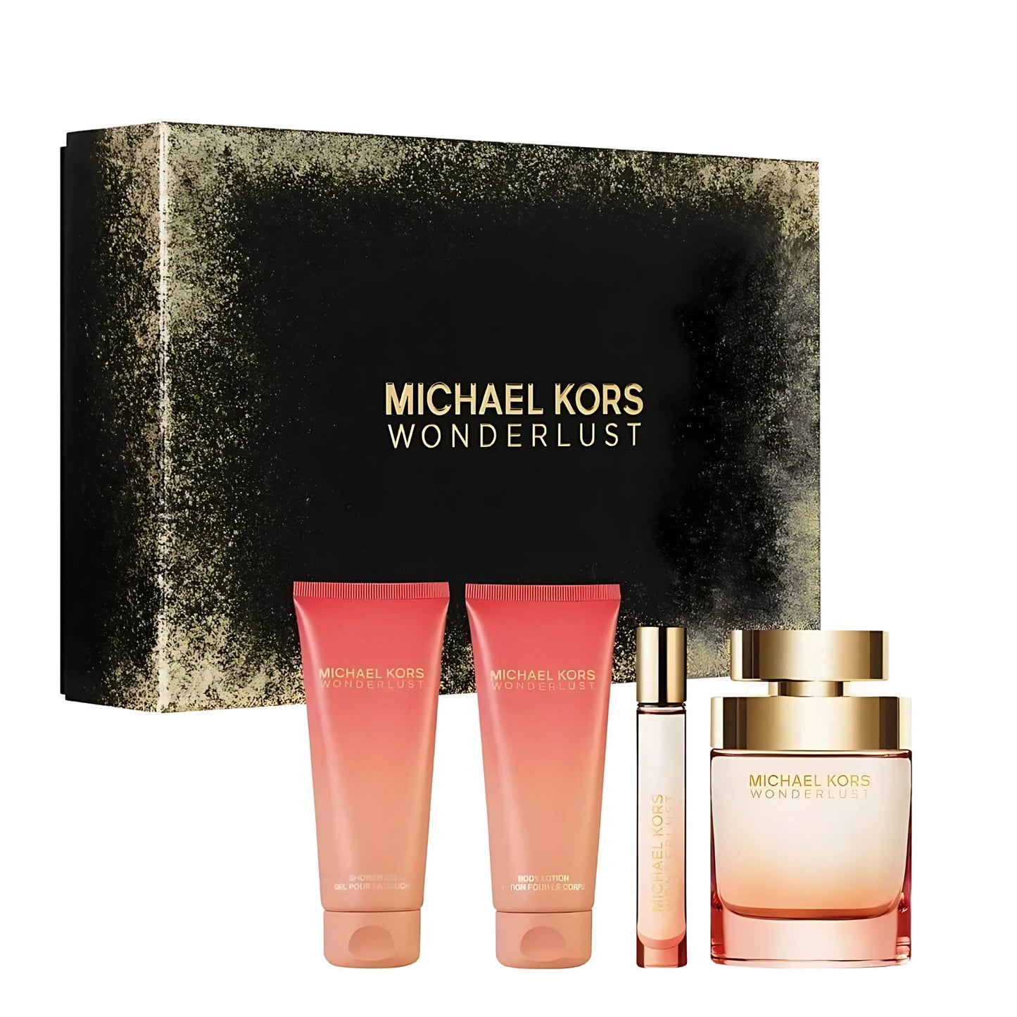 Michael Kors Wonderlust for Women 4 Pieces Gift Set, (3.4 Ounce Eau de Parfum Spray +3.4 Ounce Body Lotion +3.4 Ounce Shower Gel + 0.3 Ounce Eau de Parfum Spray)