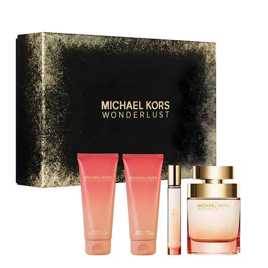 Michael Kors Wonderlust for Women 4 Pieces Gift Set, (3.4 Ounce Eau de Parfum Spray +3.4 Ounce Body Lotion +3.4 Ounce Shower Gel + 0.3 Ounce Eau de Parfum Spray)