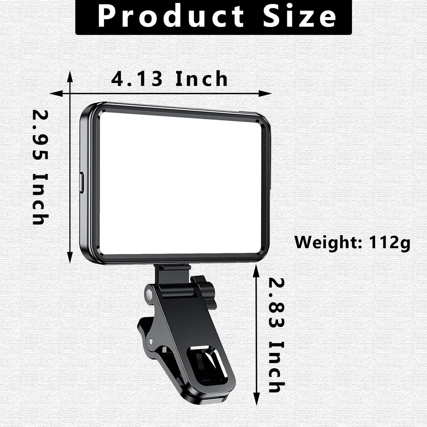 Rechargeable Soft Selfie Light for Phone, Camera, Laptop, 4-14H Battery Portable LED Light for Pictures, Phone Light Clip for Selfie, Vlog, TikTok, Makeup, Video Conference Black