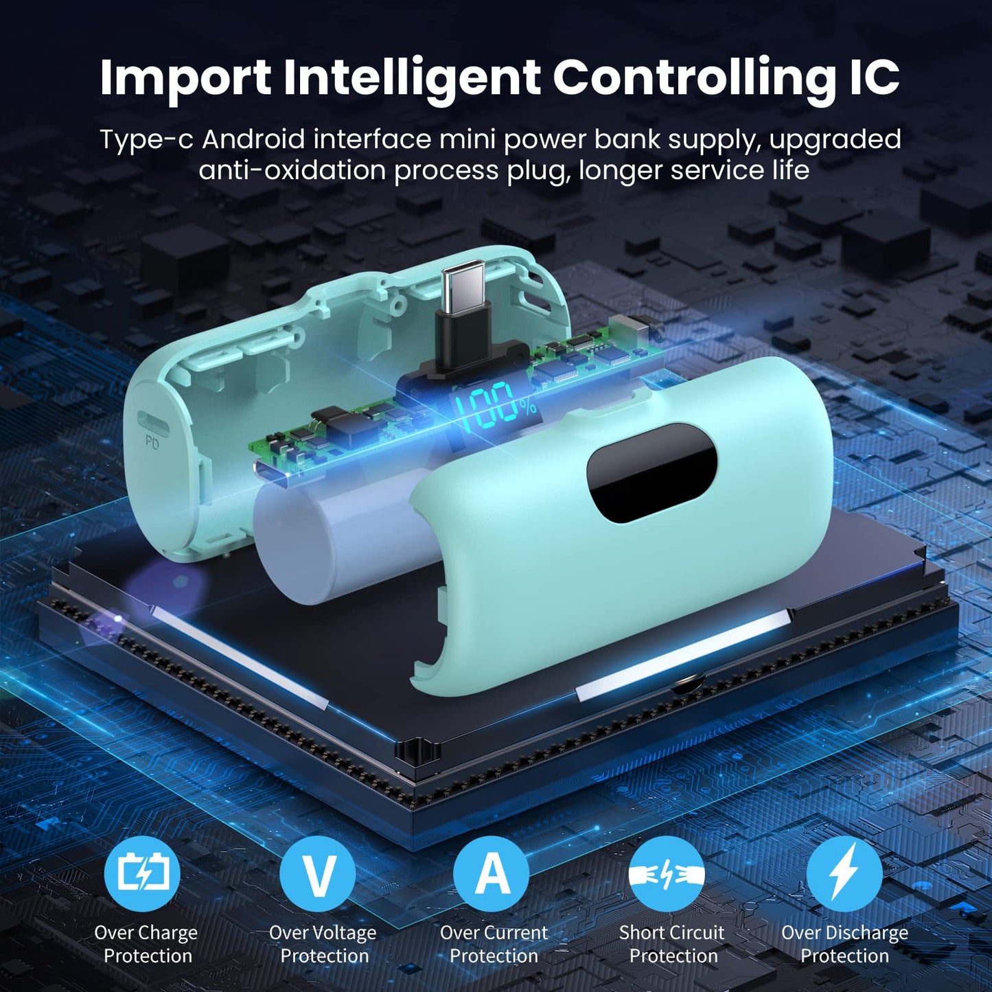 [2-Pack] Mini Portable Charger 5000mAh Power Bank,3A PD USB C Cell Phone Portable Power, LCD Display Battery Pack Compatible with iPhone 16/15/15 plus/15 pro/15 pro Max/Android/Samsung/Moto/LG etc