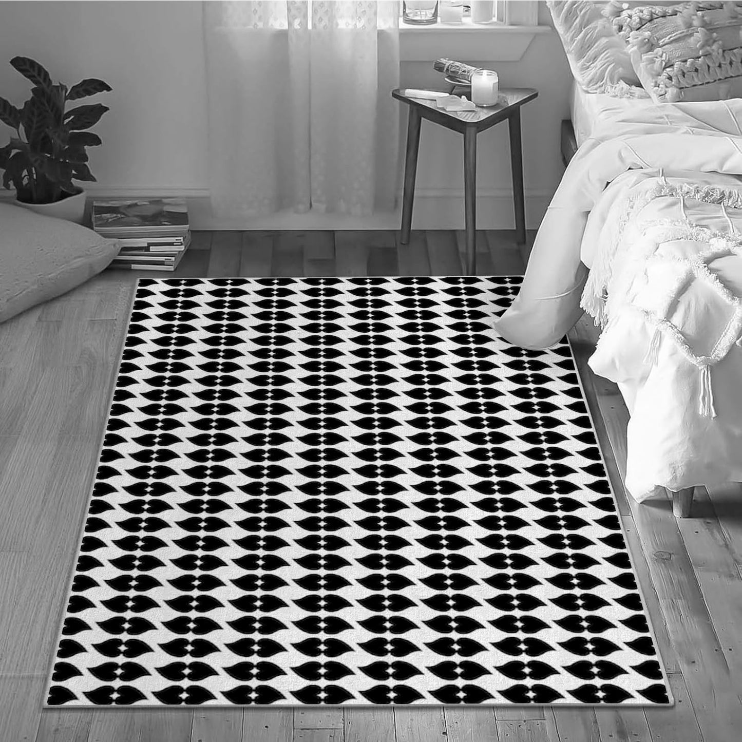3×5ft Modern Geometric Floral Area Rug - Non Slip Low Pile Polyester Rug for Living Room,Bedroom,Office 3D Stereoscopic Vision,Machine Washable Geometric Design Carpet Black/White Q1903
