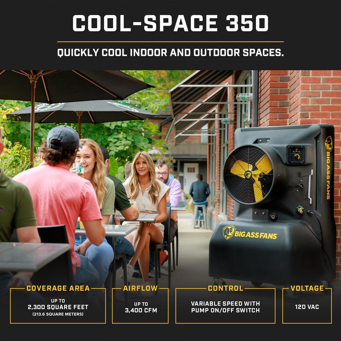 Big Ass Fans - Cool-Space 350 - Portable Evaporative Swamp Cooler, Indoor and Outdoor Use, 16 Gallon Capacity, Variable Speed for Ultimate Cooling in Workshops and Garages