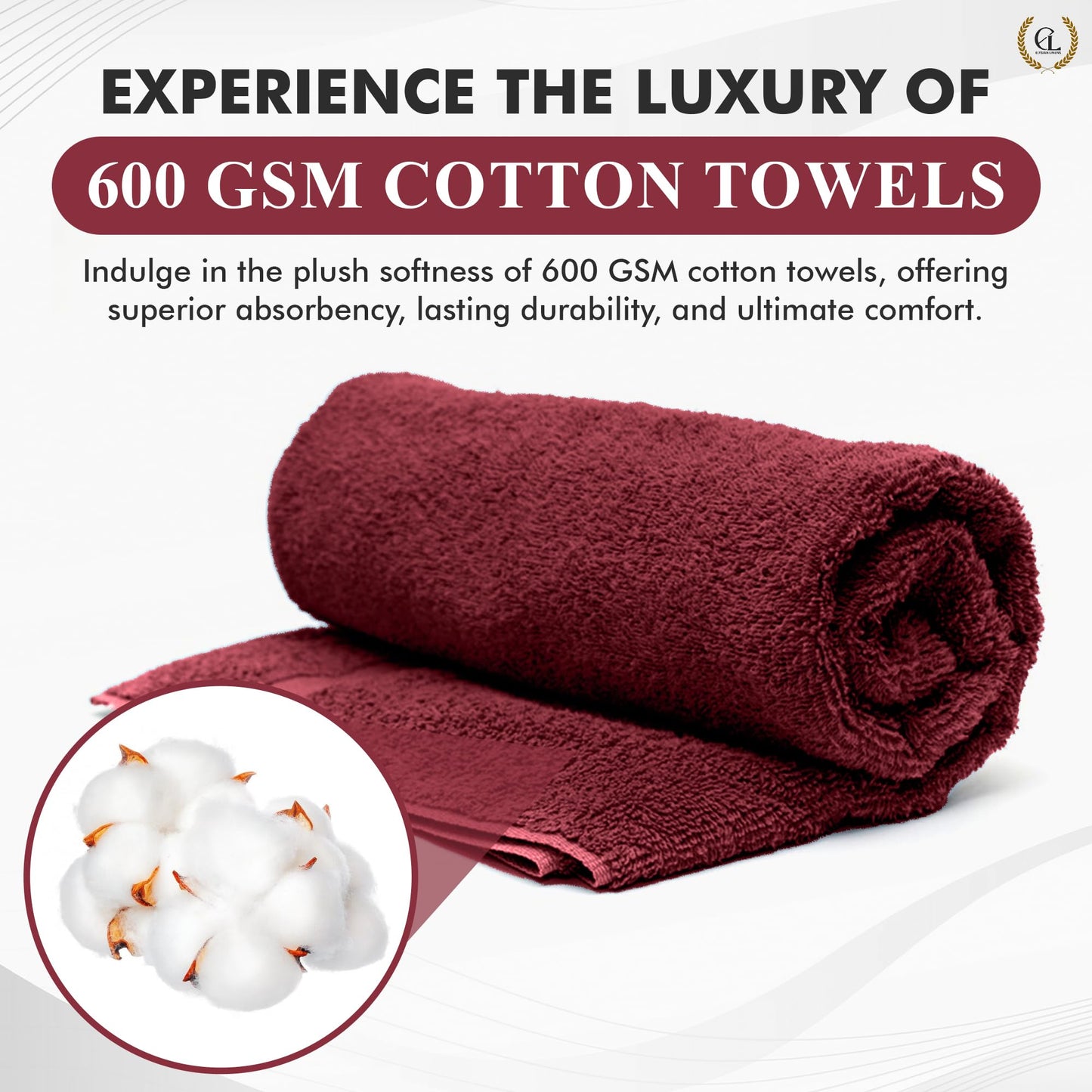Elysian Linens Bath Towels Highly Absorbent Soft Fade Resistant 100% Cotton Bath Towels Hand Towels and Washcloth Set (Elysian Linens Crimson Comfort) 6-Piece 600 GSM