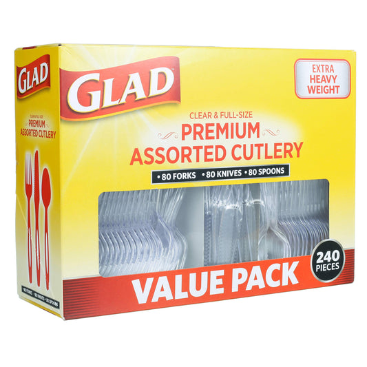 Glad Disposable Cutlery Set - Clear Heavy Duty Plastic Forks, Knives, and Spoons - 240 Piece Plasticware for Parties - Durable, Sturdy Recyclable Utensils - Great for July 4th, Thanksgiving, Christmas
