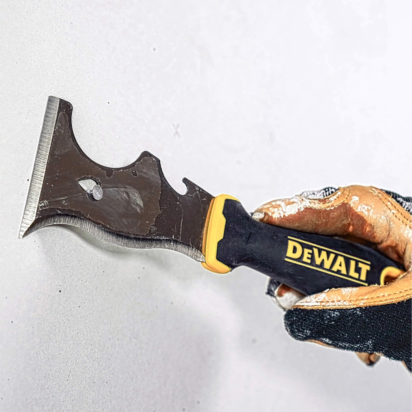 DEWALT 9-in-1 Painter's Tool | Straight Scraper, Curved Scraper, Gouger, Roller Cleaner, Can Opener, Bottle Opener, Nail Puller, Screwdriver, Hammer | Carbon Steel w/Soft Grip Handle | DXTT-2-200