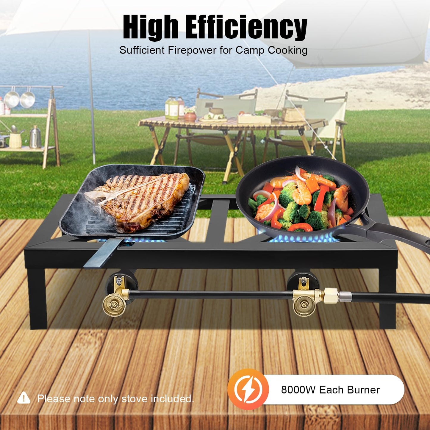 Camping Double Burner Stove, Adjustable 0-10Psi Cast Iron Camp Stove, Portable Outdoor Cooktop for Picnics & Camping & BBQ