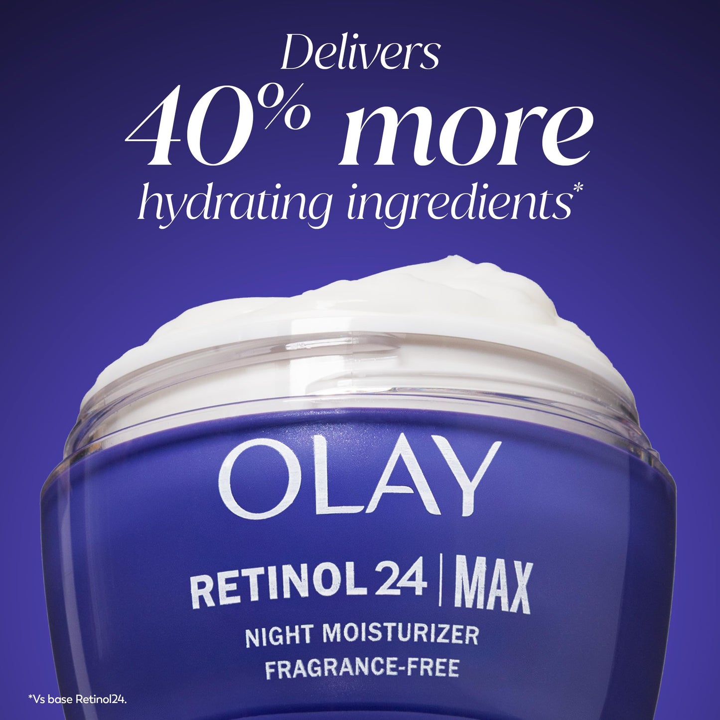 Olay Retinol Face Moisturizer, 24 MAX Anti-Aging Night Cream for Women, Fragrance-Free, Non Greasy - Anti-Wrinkle, Smooth Fine Lines, Tightening, Hydrating Skin Care - Peptides, Glycerin, 1.7 Oz