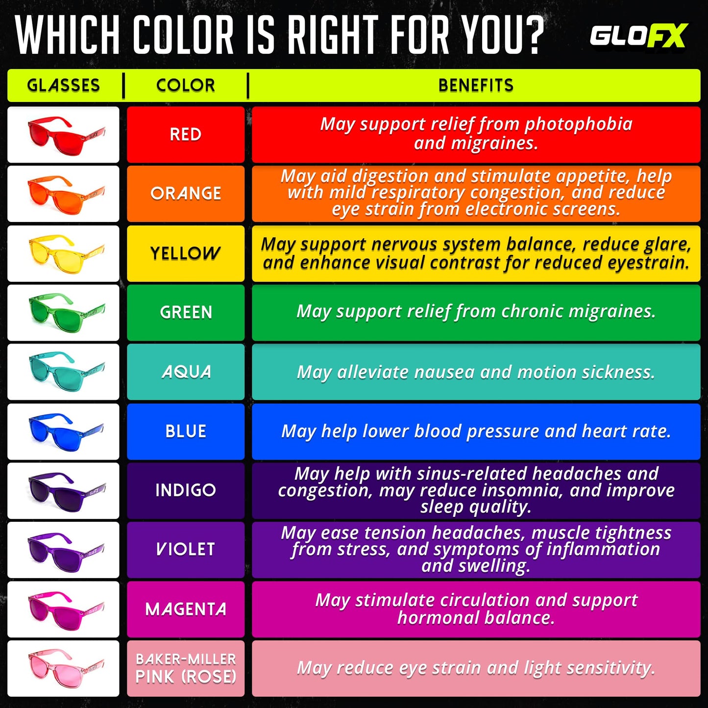 GloFX Magenta Color Therapy Glasses Chakra Glasses Relax Glasses