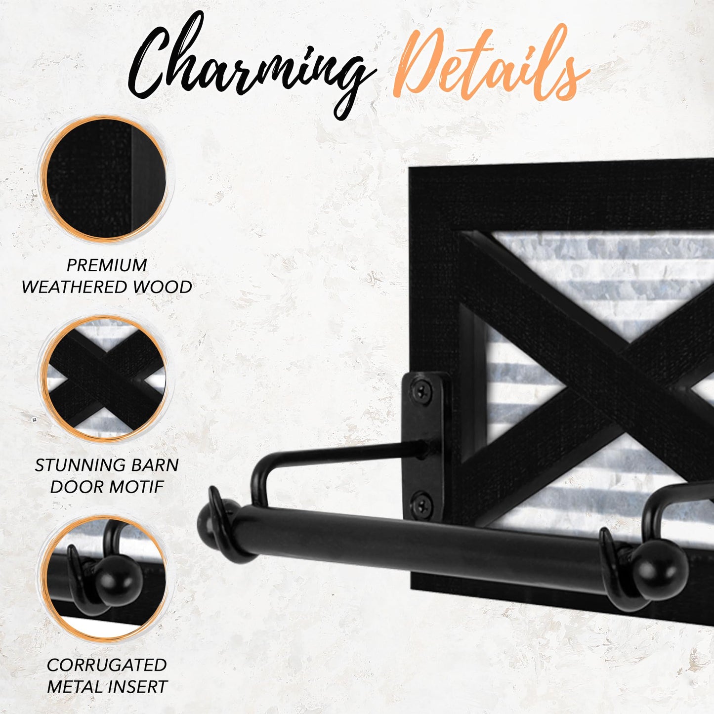 Autumn Alley Black Farmhouse Toilet Paper Holder - Farmhouse Bathroom Decorative Accessory - Black Wood & Corrugated Galvanized Metal - Adds Rustic Charm