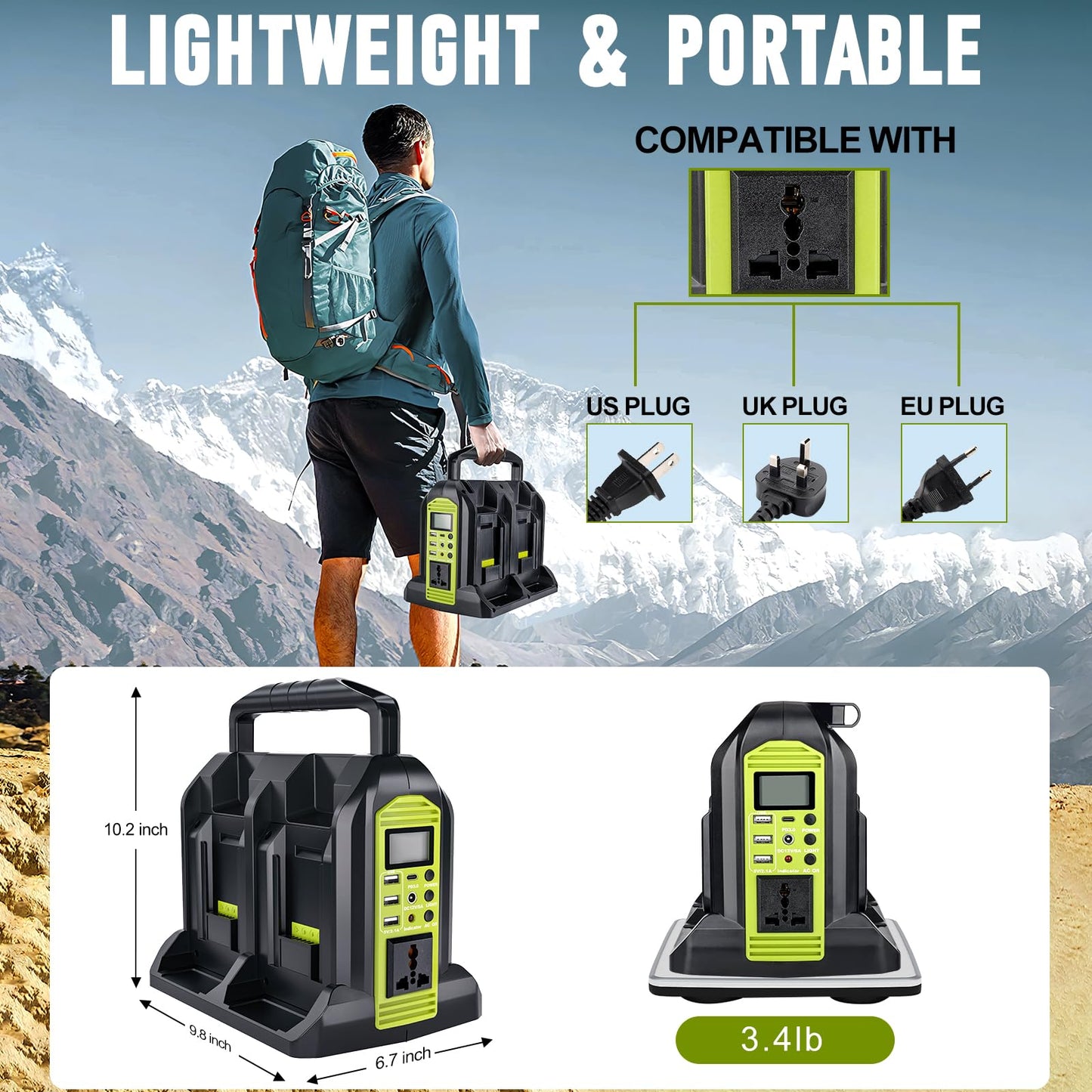 Power Inverter for Ryobi 40V Battery, 350W 4-Port Power Station DC 40V to AC 120V, Battery Converter Generators with LED Light, 6 Output Ports for RV Camping, Emergency(Battery Not Included)