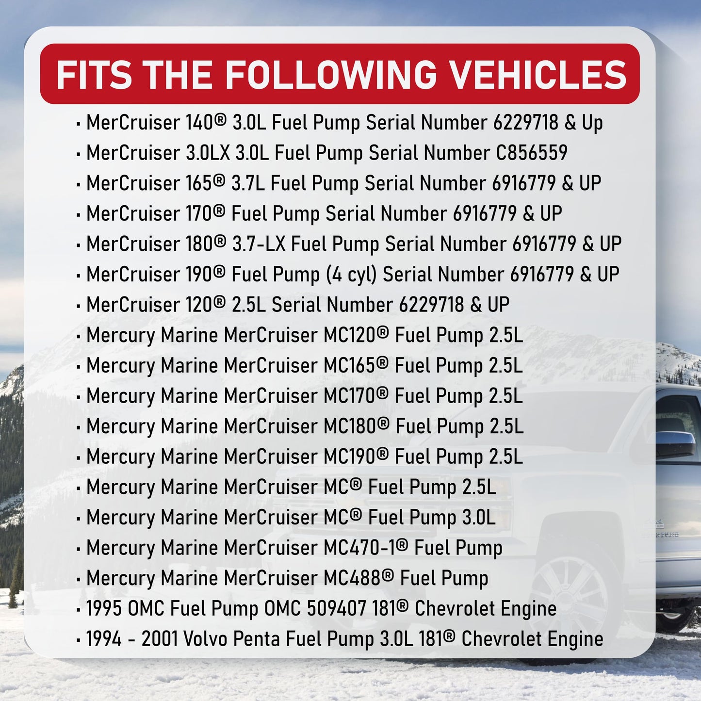 Mechanical Fuel Pump Replacement by AA Ignition - Compatible with Mercury Marine, MerCruiser, OMC, Volvo Penta Boats - 2.5L, 3.0LX, 3.0L, 3.7L - Replaces Parts 8M0073435, 861676A1, 861676A1, 42725A3