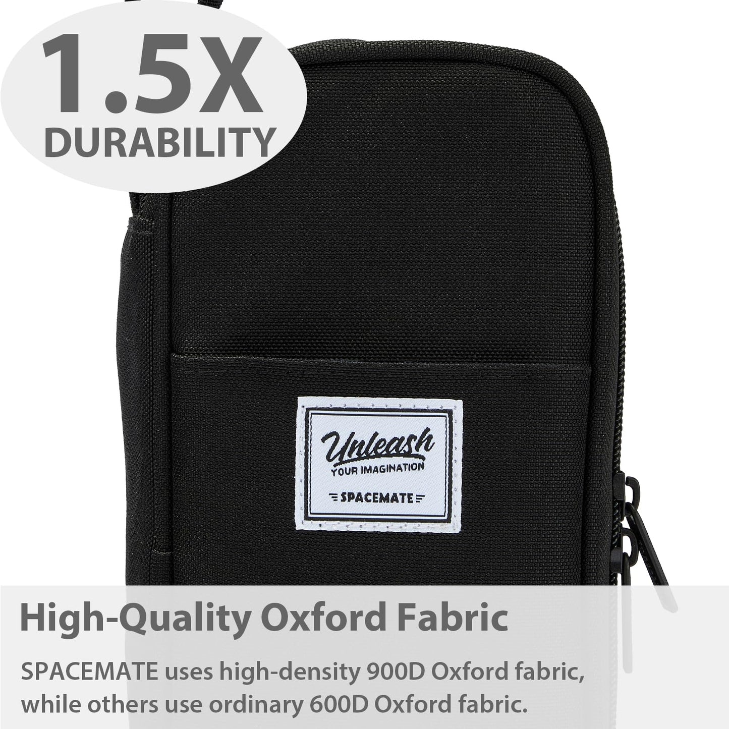 SPACEMATE Pencil Case Pouch Box Bag School Supplies Girls Boys Kids, Cute Preppy Stuff Large Big Capacity Aesthetic Pen Organizer, Back to College Stationary, Black, Classic Stlye, 1800ml