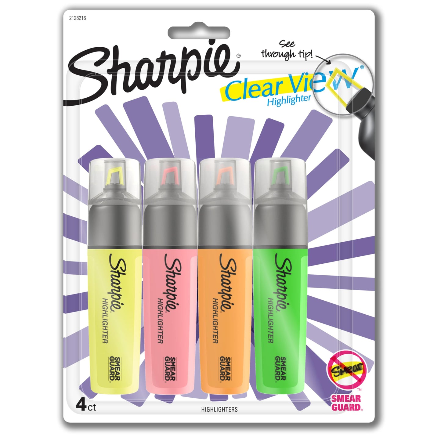 Sharpie Clear View Highlighters, Chisel Tip, Assorted Colors, 4 Count